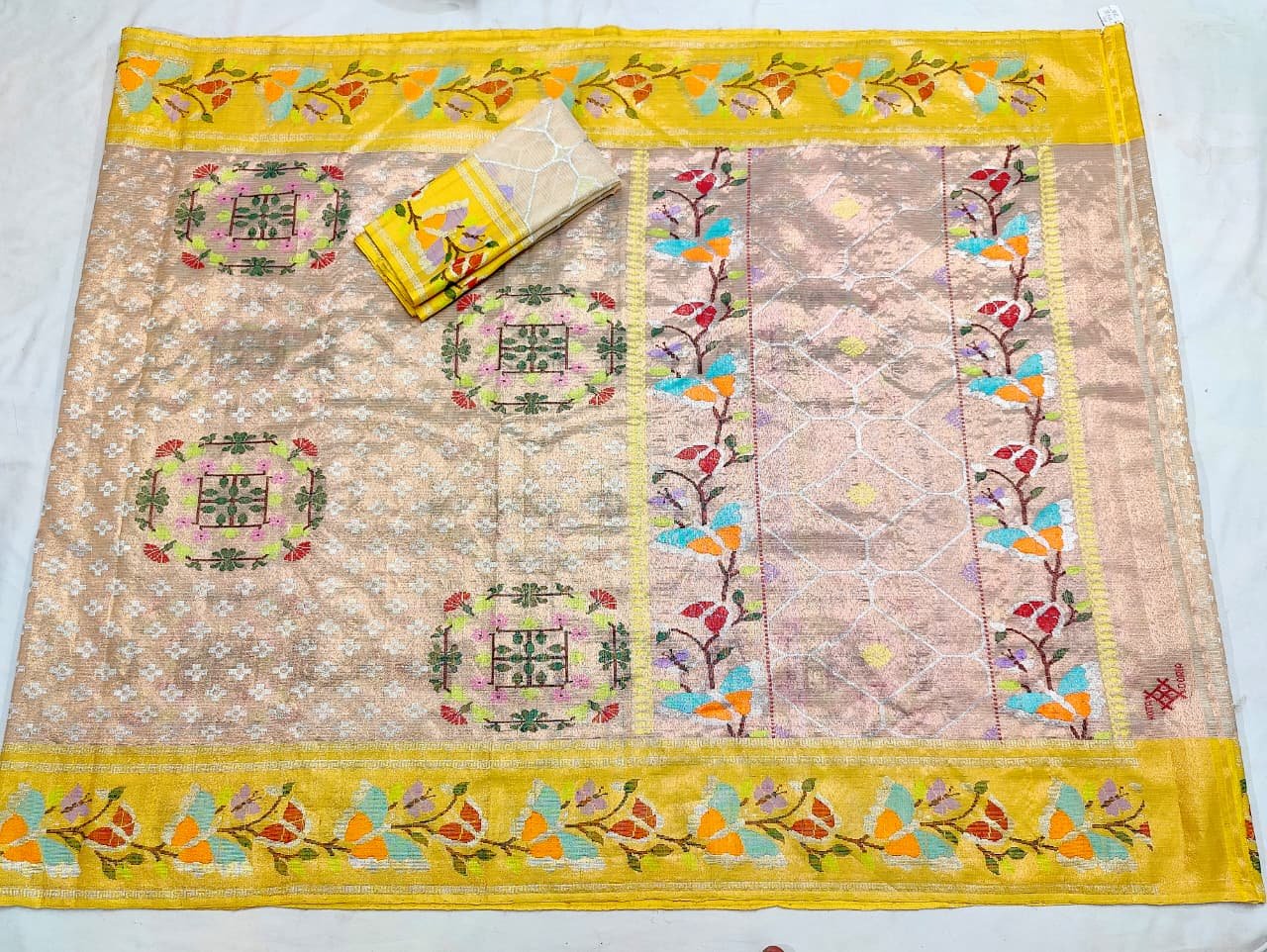 PURE GOLD DUBBLE TISSUE ALL OVER JAAL WITH BOTH SIDE PAITHANI BORDER ZARIKOTA HANDLOOM SAREE_T-402 - Image 4