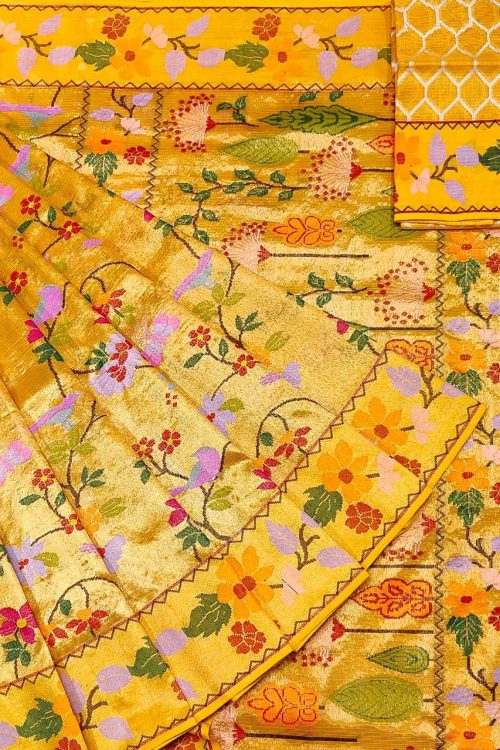 PURE GOLD DUBBLE TISSUE ALL OVER JAAL WITH BOTH SIDE PAITHANI BORDER ZARIKOTA HANDLOOM SAREE_T-403
