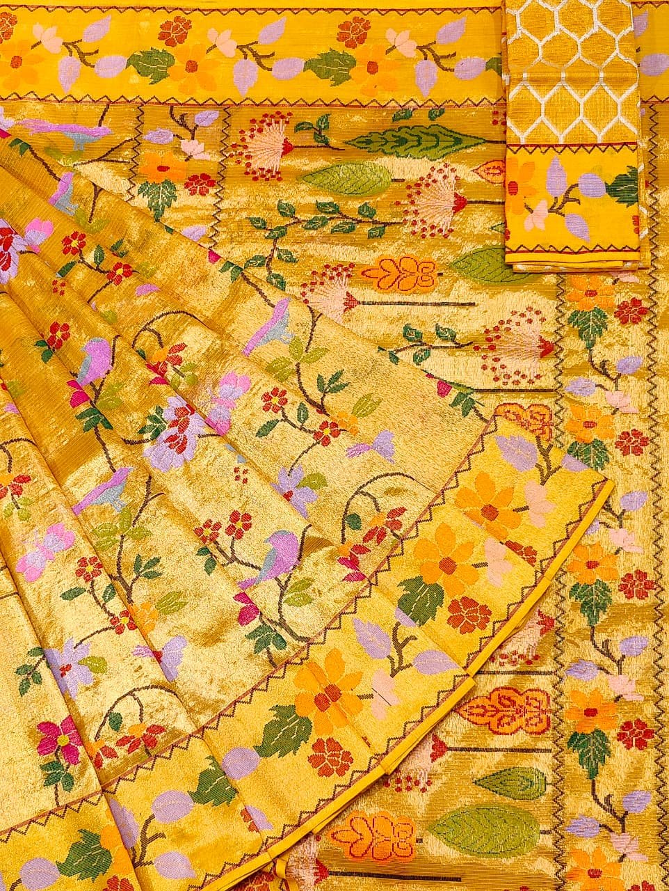 PURE GOLD DUBBLE TISSUE ALL OVER JAAL WITH BOTH SIDE PAITHANI BORDER ZARIKOTA HANDLOOM SAREE_T-403