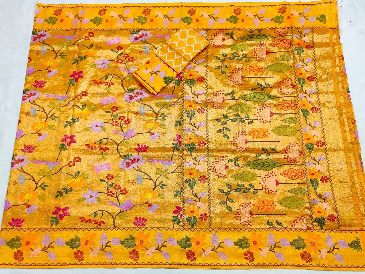PURE GOLD DUBBLE TISSUE ALL OVER JAAL WITH BOTH SIDE PAITHANI BORDER ZARIKOTA HANDLOOM SAREE_T-403 - Image 4