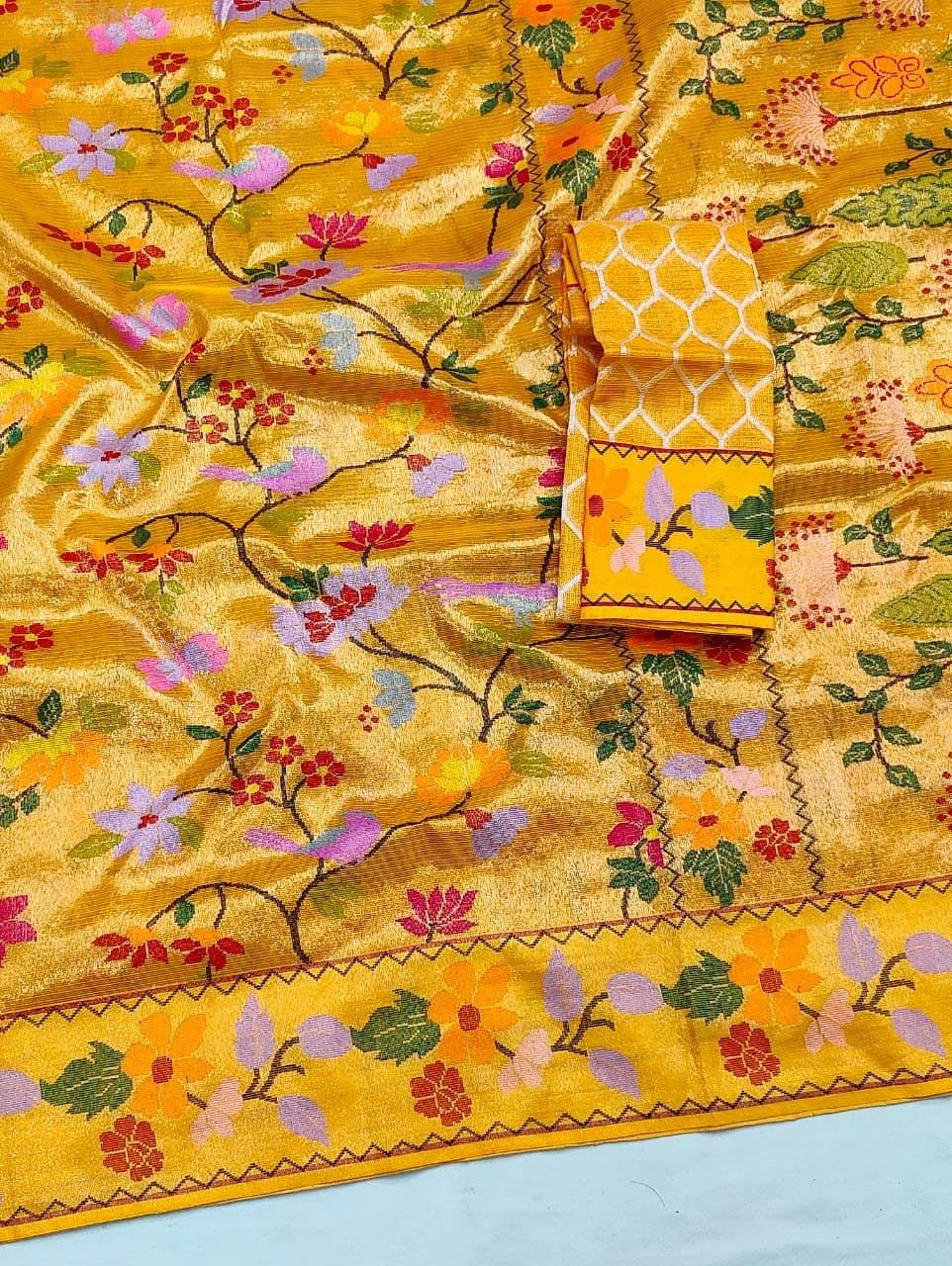 PURE GOLD DUBBLE TISSUE ALL OVER JAAL WITH BOTH SIDE PAITHANI BORDER ZARIKOTA HANDLOOM SAREE_T-403 - Image 2