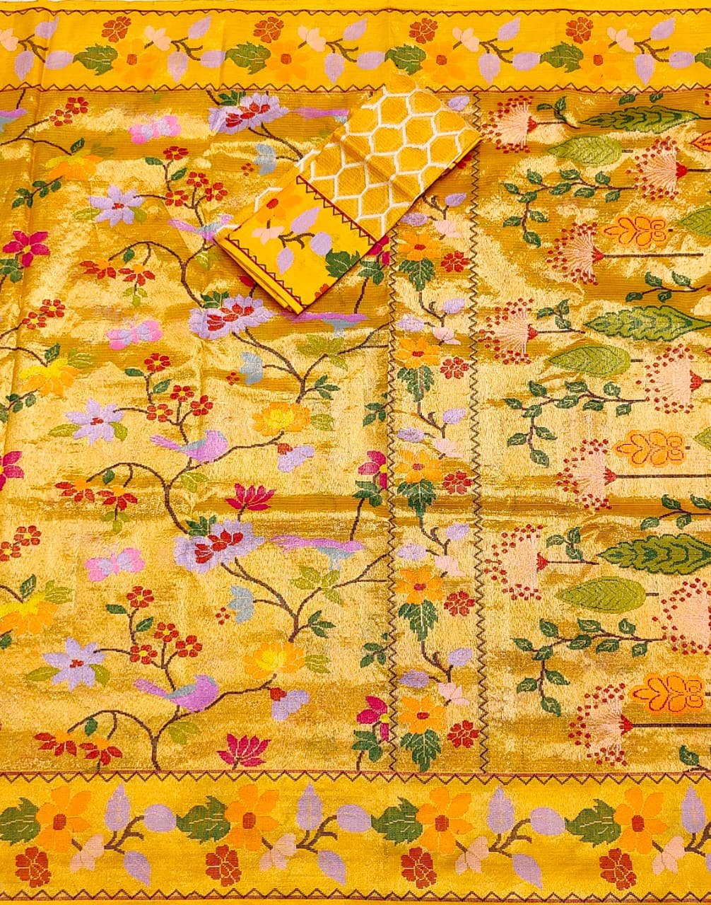 PURE GOLD DUBBLE TISSUE ALL OVER JAAL WITH BOTH SIDE PAITHANI BORDER ZARIKOTA HANDLOOM SAREE_T-403 - Image 3
