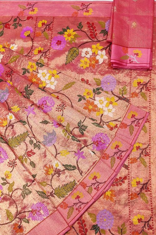 PURE GOLD DUBBLE TISSUE ALL OVER JAAL ZARIKOTA HANDLOOM SAREE_T-405
