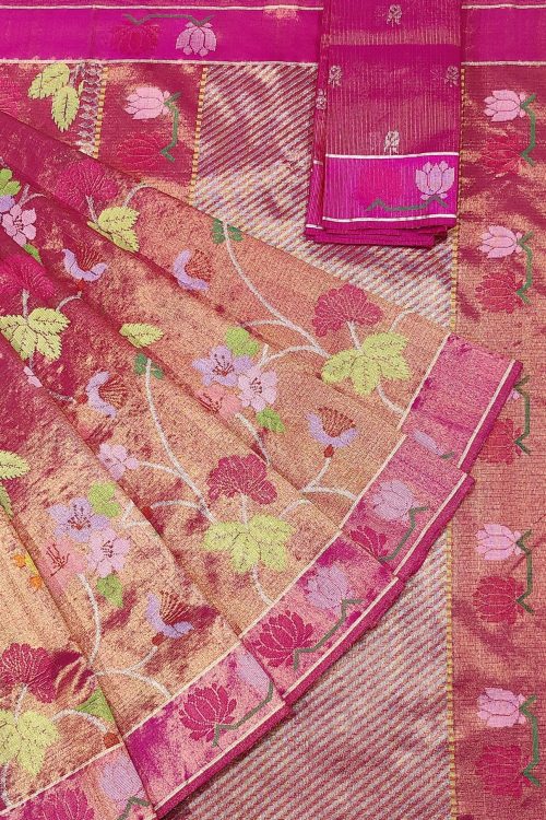 PURE GOLD DUBBLE TISSUE ALL OVER JAAL ZARIKOTA HANDLOOM SAREE_T-407