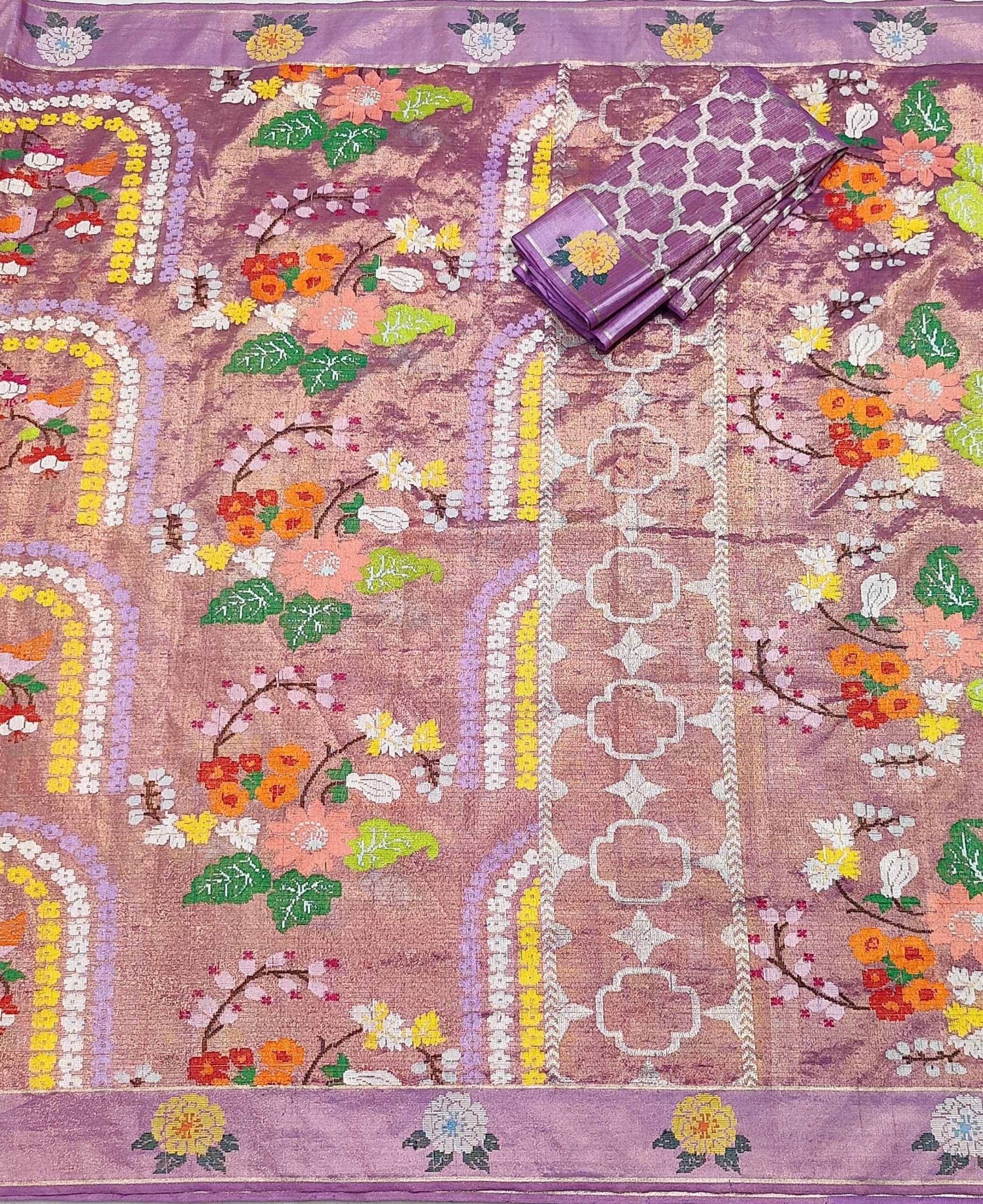 PURE GOLD DUBBLE TISSUE ALL OVER JAAL ZARIKOTA HANDLOOM SAREE_T-408 - Image 3