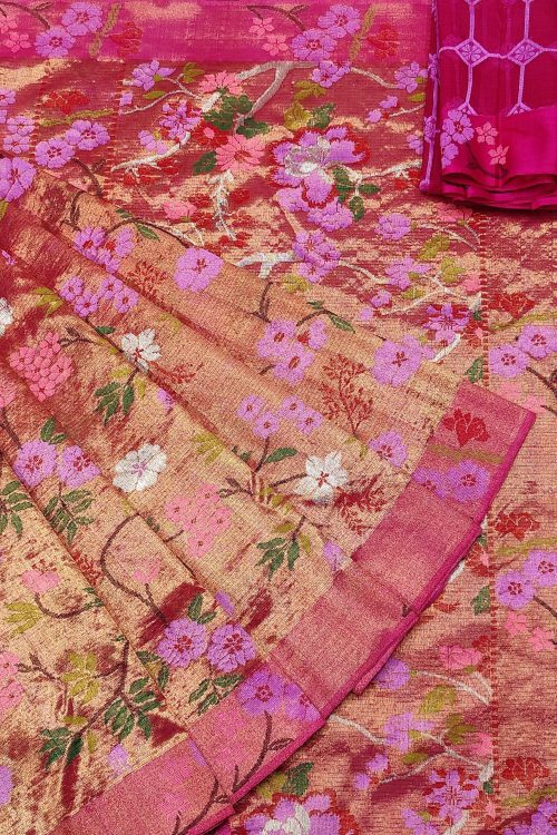 PURE GOLD DUBBLE TISSUE ALL OVER JAAL ZARIKOTA HANDLOOM SAREE_T-414