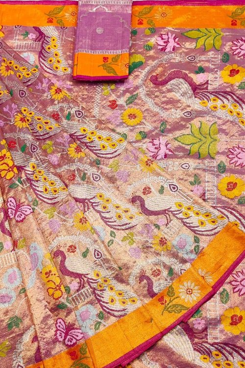PURE GOLD DUBBLE TISSUE ALL OVER JAAL ZARIKOTA HANDLOOM SAREE_T-413