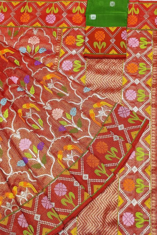PURE GOLD TISSUE ALL OVER JAAL WITH BOTH SIDE PAITHANI BORDER ZARIKOTA HANDLOOM SAREE WITH BLOUSE_T-259