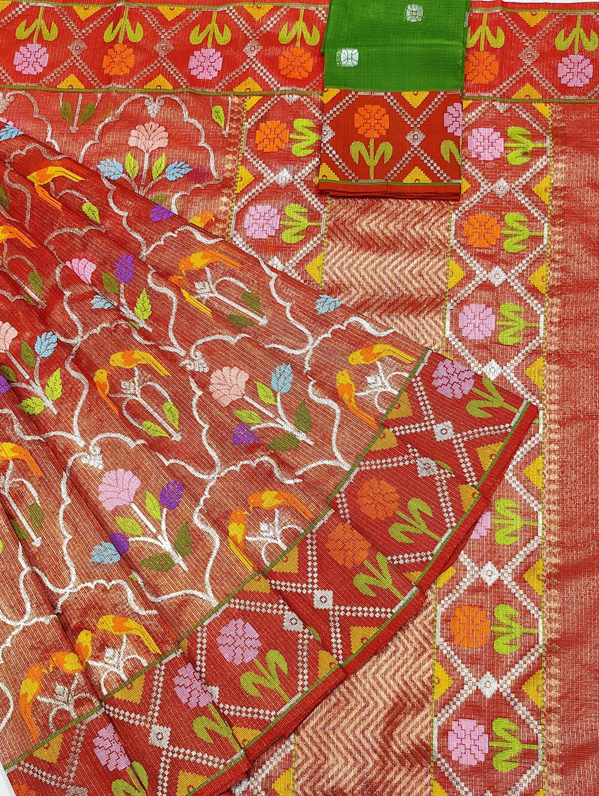 PURE GOLD TISSUE ALL OVER JAAL WITH BOTH SIDE PAITHANI BORDER ZARIKOTA HANDLOOM SAREE WITH BLOUSE_T-259