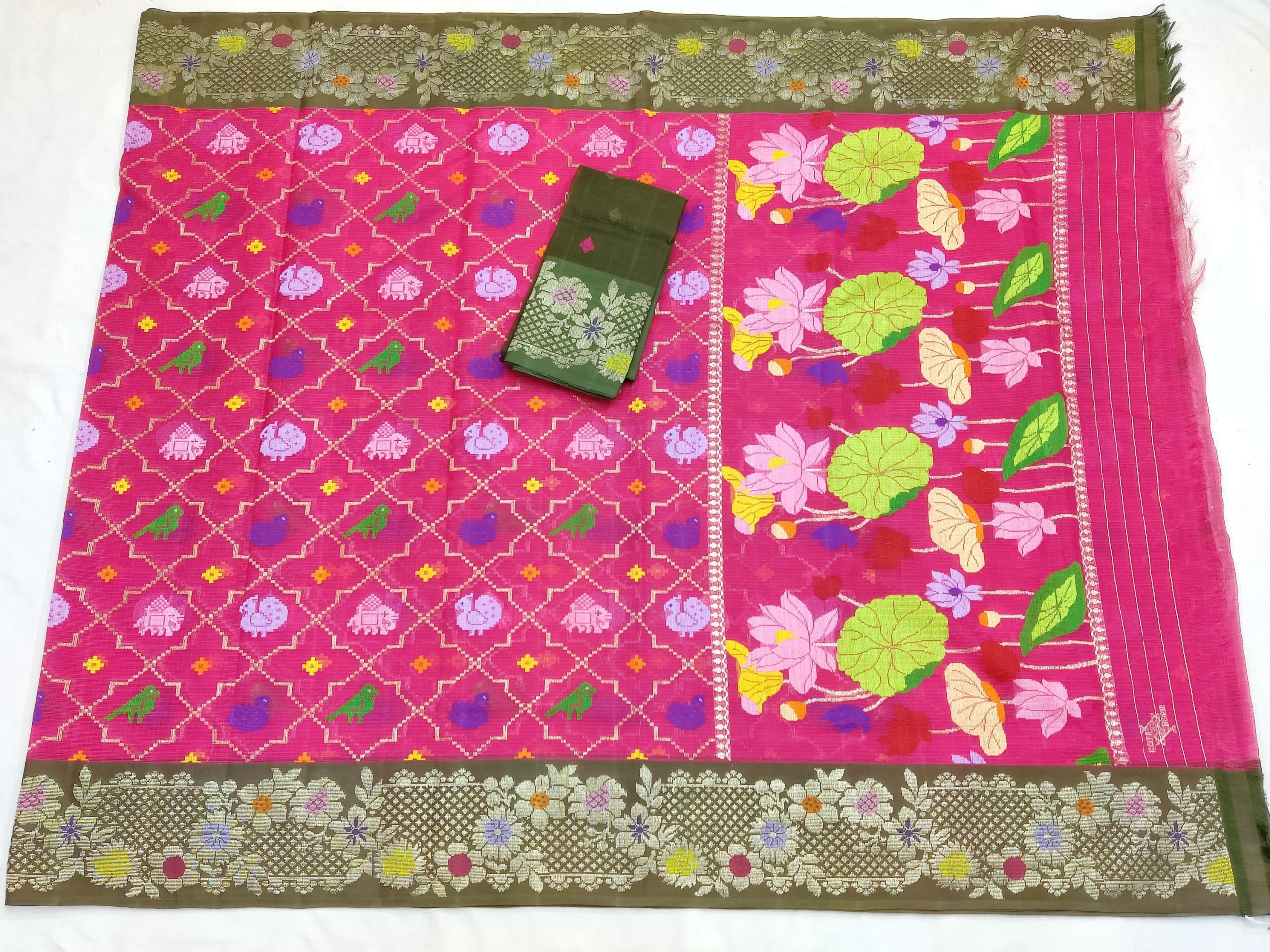 PURE ALL OVER JAAL WITH BOTH SIDE KANCHI BORDER ZARIKOTA HANDLOOM SAREE WITH BLOUSE_J604 - Image 4