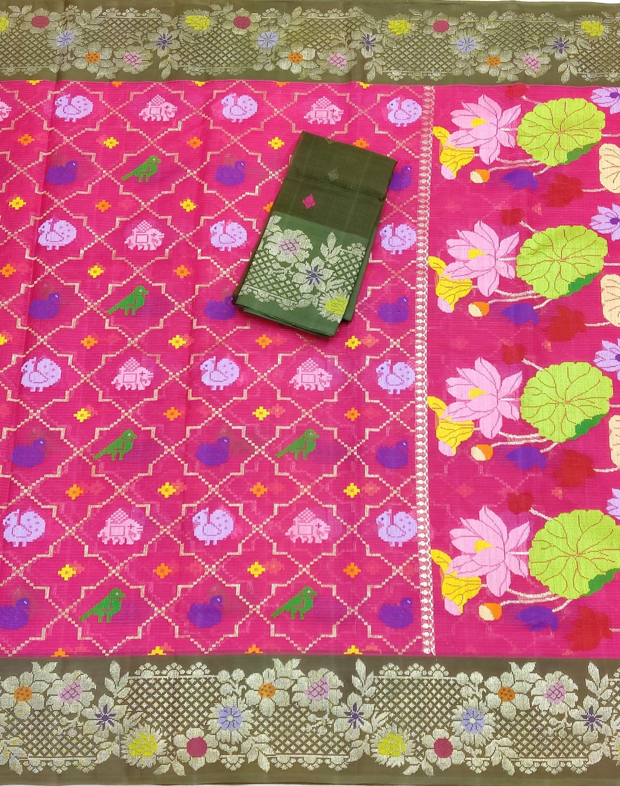 PURE ALL OVER JAAL WITH BOTH SIDE KANCHI BORDER ZARIKOTA HANDLOOM SAREE WITH BLOUSE_J604 - Image 3