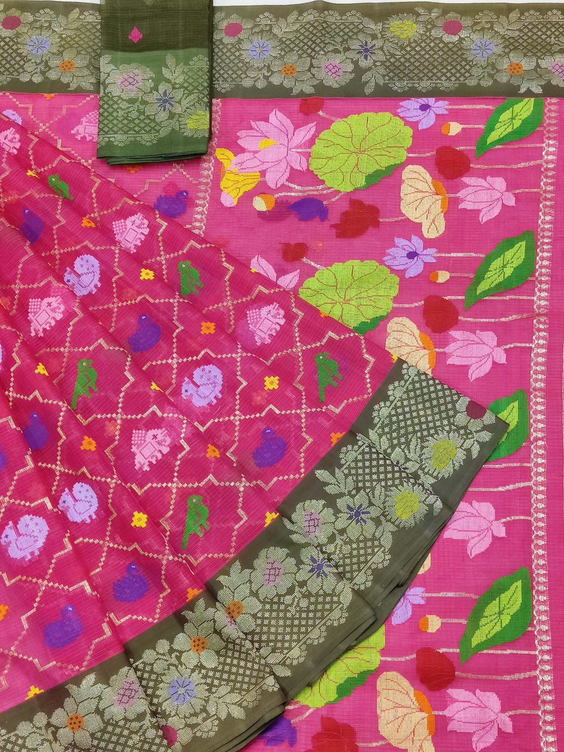 PURE ALL OVER JAAL WITH BOTH SIDE KANCHI BORDER ZARIKOTA HANDLOOM SAREE WITH BLOUSE_J604