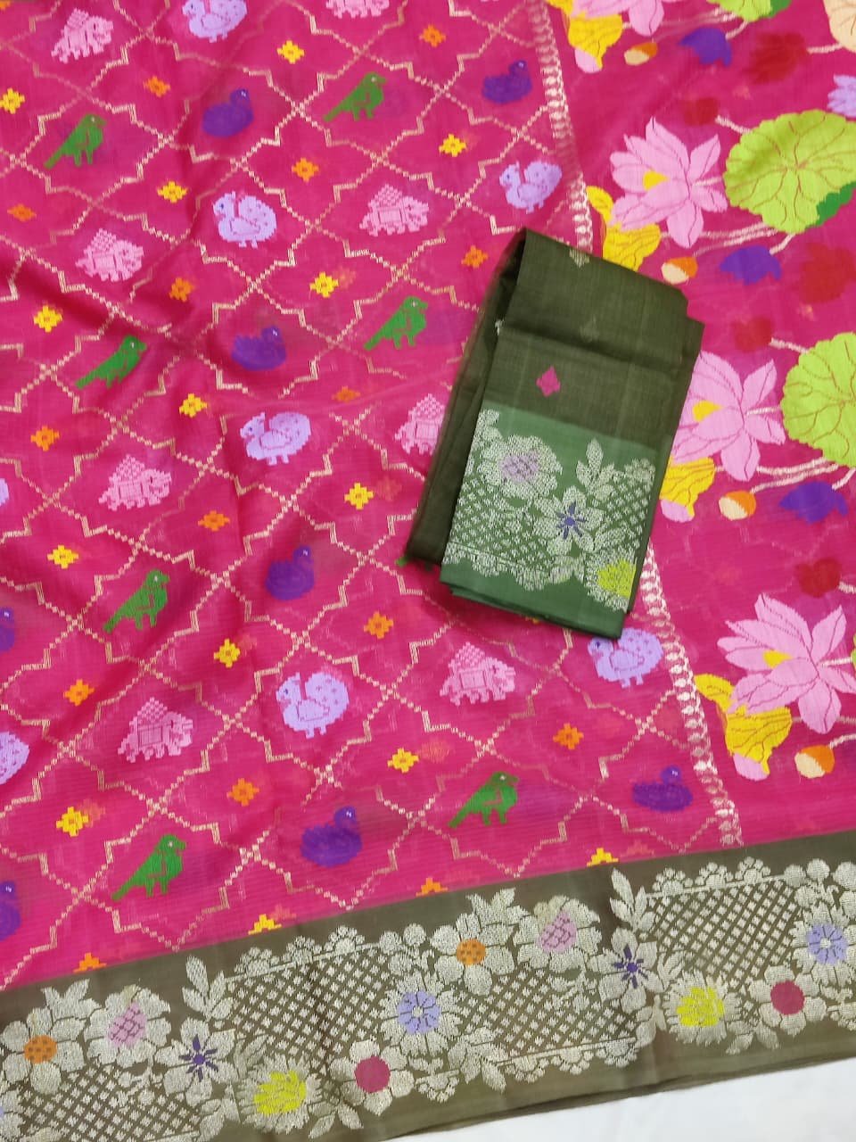 PURE ALL OVER JAAL WITH BOTH SIDE KANCHI BORDER ZARIKOTA HANDLOOM SAREE WITH BLOUSE_J604 - Image 2