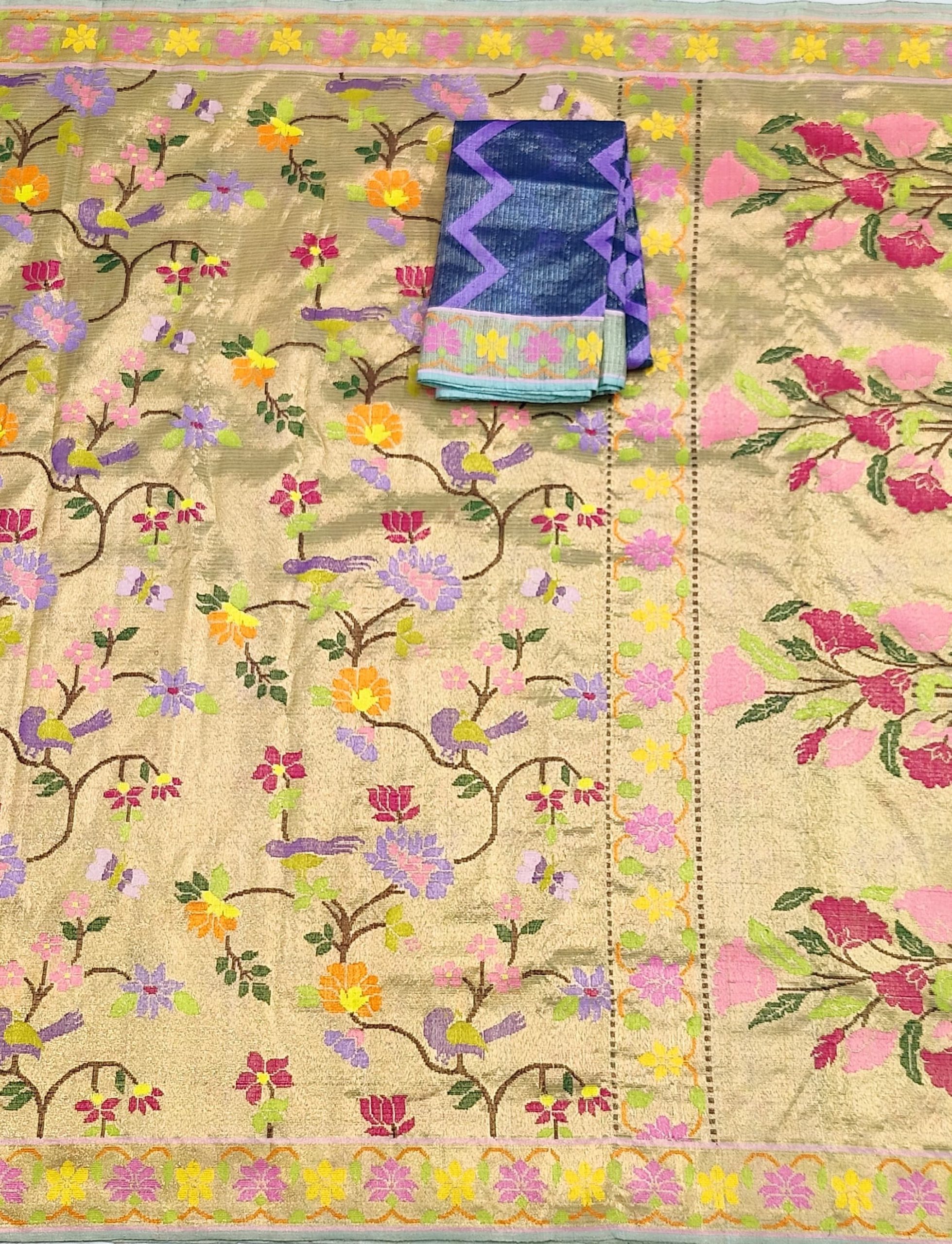 PURE GOLD DUBBLE TISSUE ALL OVER JAAL WITH BOTH SIDE PAITHANI BORDER ZARIKOTA HANDLOOM SAREE_T-417 - Image 3