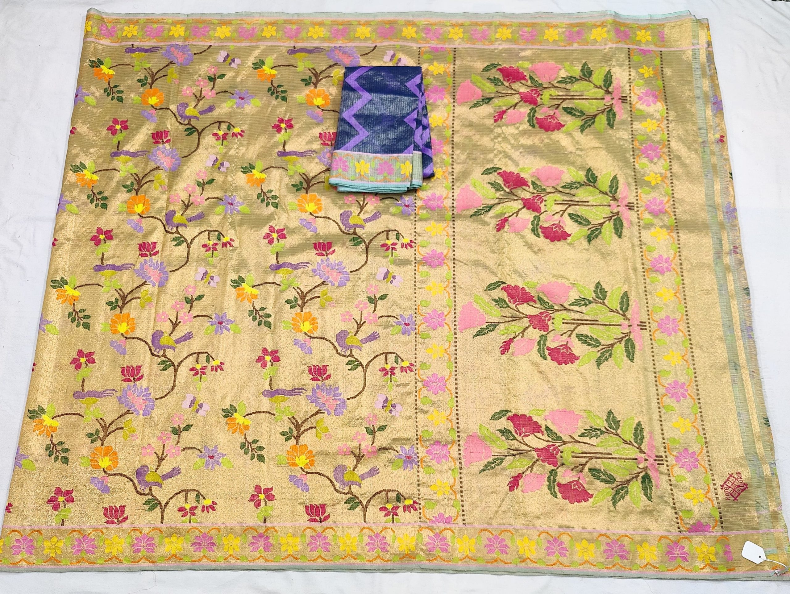 PURE GOLD DUBBLE TISSUE ALL OVER JAAL WITH BOTH SIDE PAITHANI BORDER ZARIKOTA HANDLOOM SAREE_T-417 - Image 4