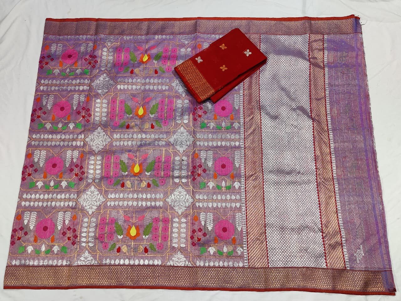 PURE GOLD TISSUE ALL OVER JAAL WITH BOTH SIDE KANCHI BORDER ZARIKOTA HANDLOOM SAREE WITH BLOUSE_T-260 - Image 4