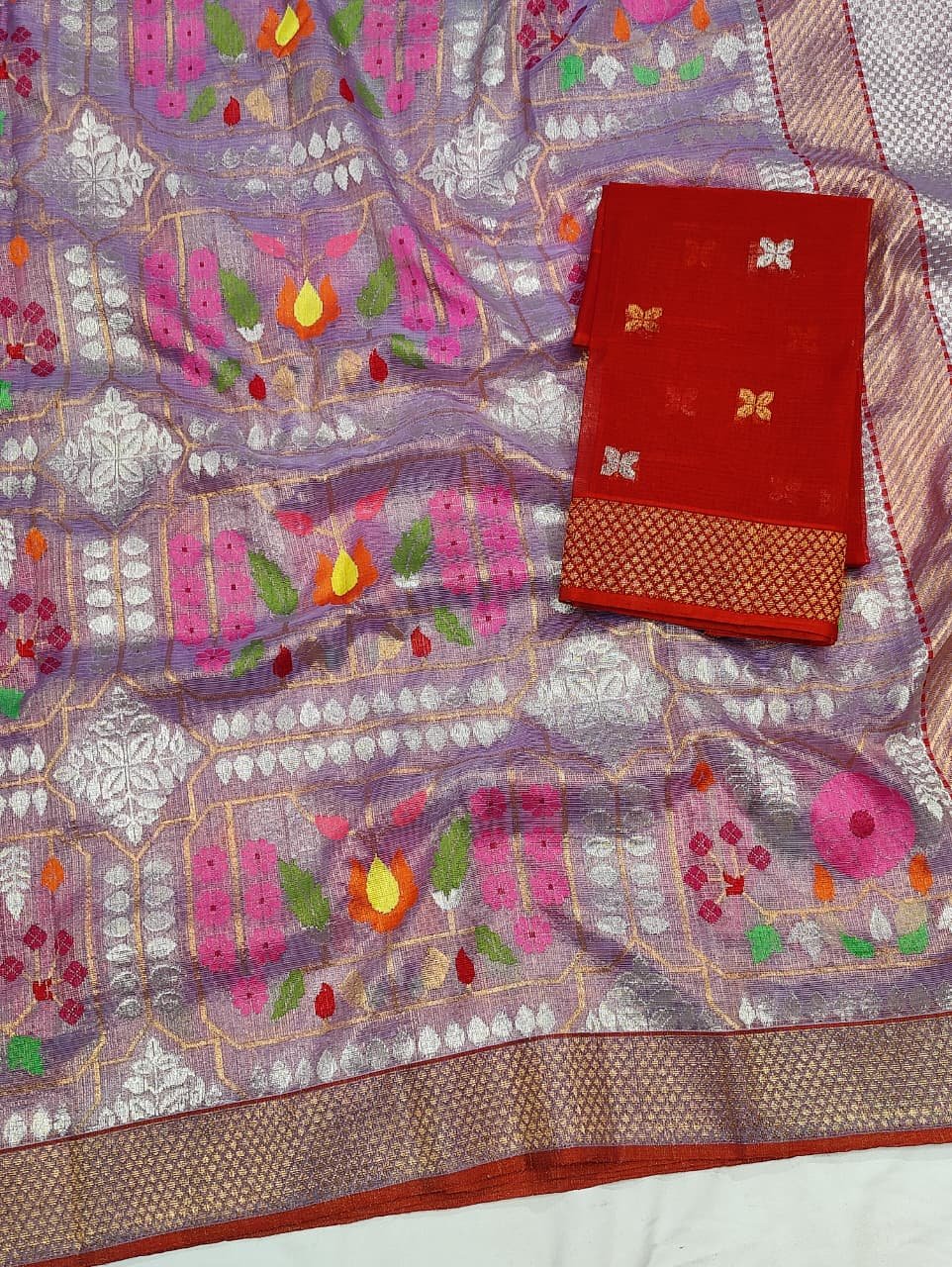 PURE GOLD TISSUE ALL OVER JAAL WITH BOTH SIDE KANCHI BORDER ZARIKOTA HANDLOOM SAREE WITH BLOUSE_T-260 - Image 2