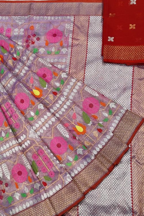 PURE GOLD TISSUE ALL OVER JAAL WITH BOTH SIDE KANCHI BORDER ZARIKOTA HANDLOOM SAREE WITH BLOUSE_T-260