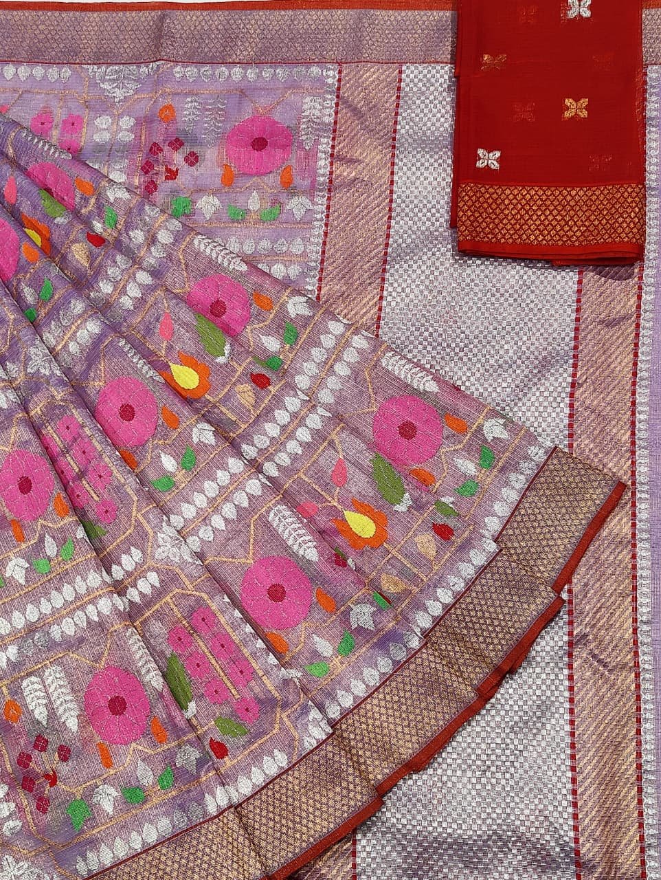PURE GOLD TISSUE ALL OVER JAAL WITH BOTH SIDE KANCHI BORDER ZARIKOTA HANDLOOM SAREE WITH BLOUSE_T-260