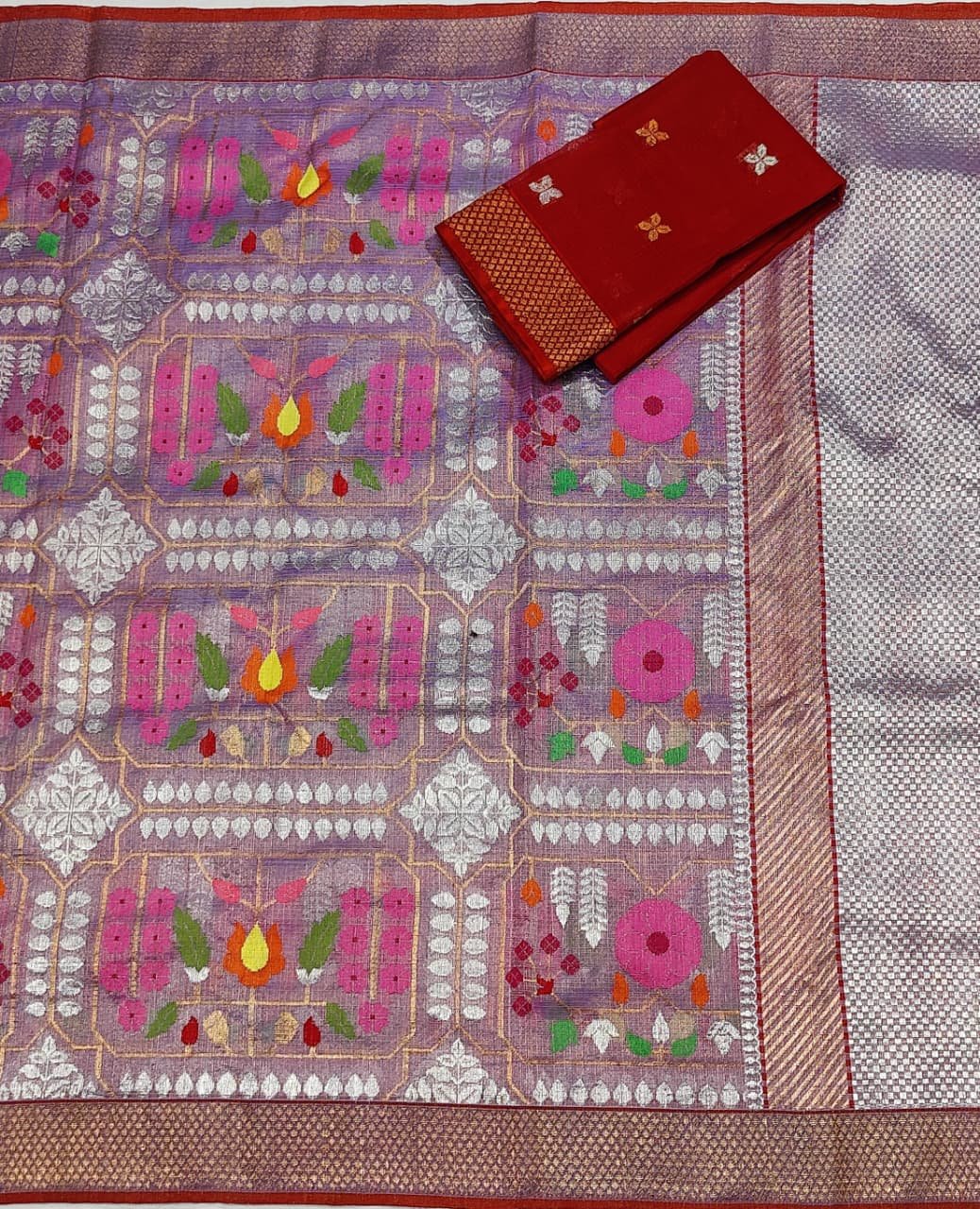 PURE GOLD TISSUE ALL OVER JAAL WITH BOTH SIDE KANCHI BORDER ZARIKOTA HANDLOOM SAREE WITH BLOUSE_T-260 - Image 3