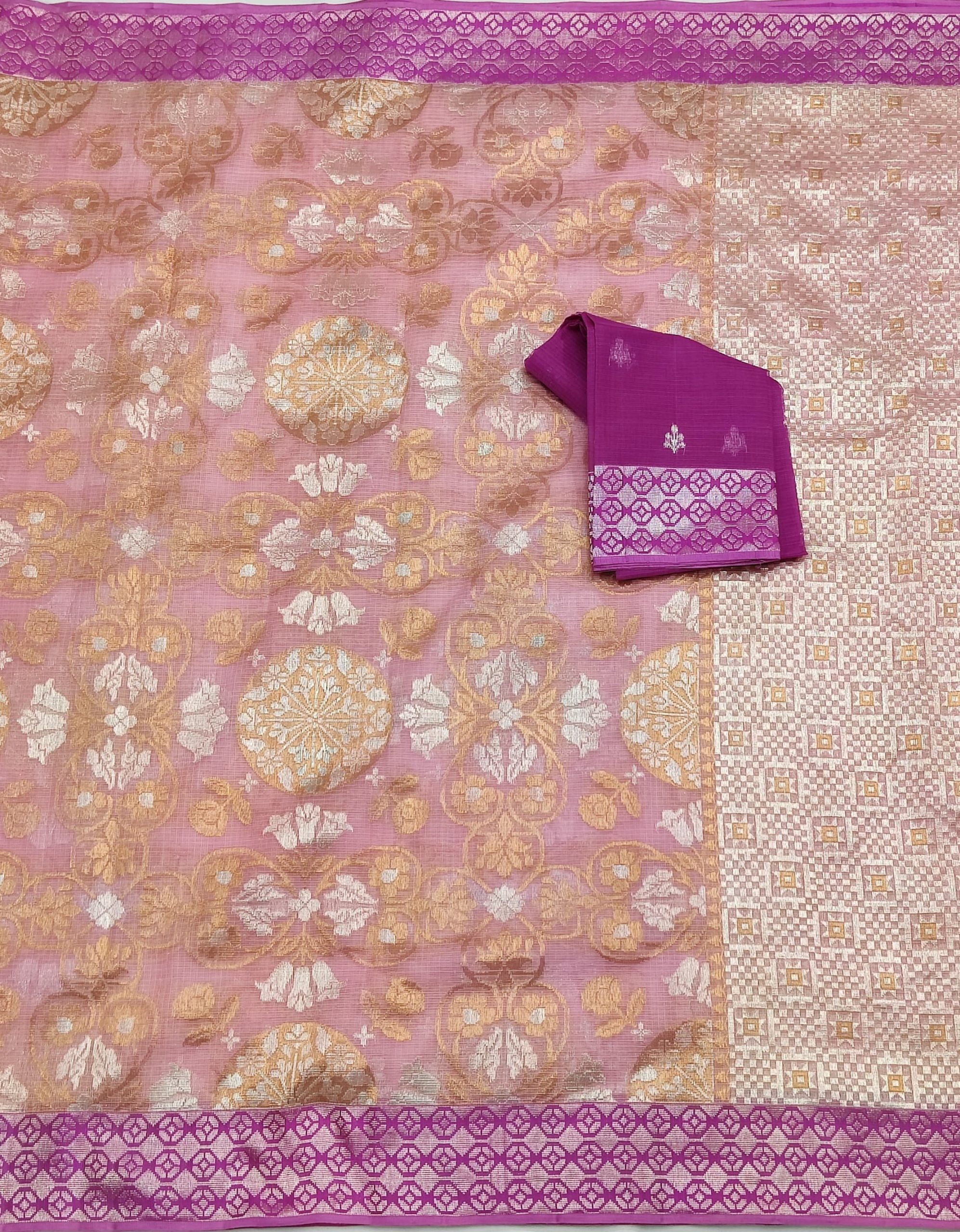 PURE ZAMAWAR WITH BOTH SIDE KANCHI BORDER ZARIKOTA HANDLOOM SAREE_Z60 - Image 3