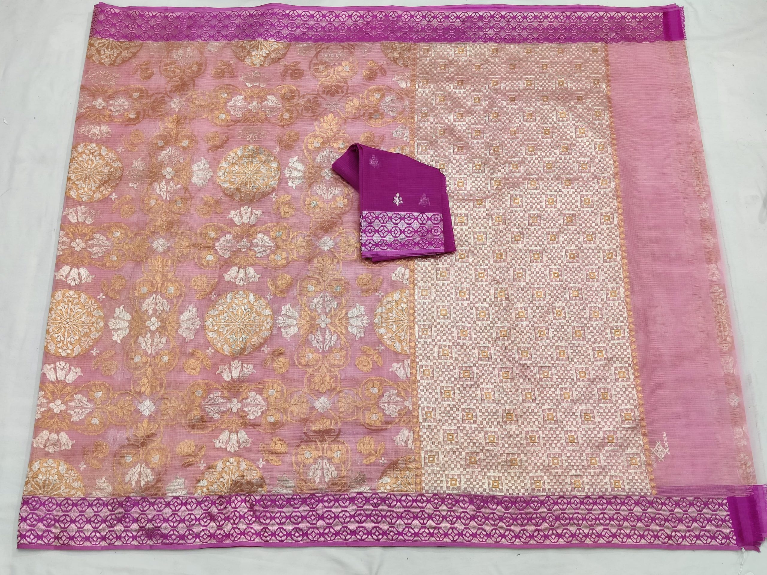 PURE ZAMAWAR WITH BOTH SIDE KANCHI BORDER ZARIKOTA HANDLOOM SAREE_Z60 - Image 4