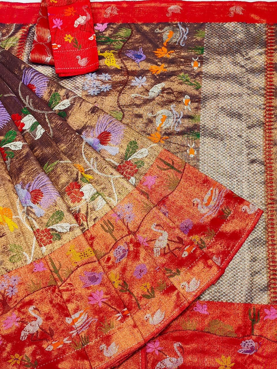 PURE GOLD DUBBLE TISSUE BIG PAITHANI BORDER WITH ALL OVER JAAL ZARIKOTA HANDLOOM SAREE_T-423