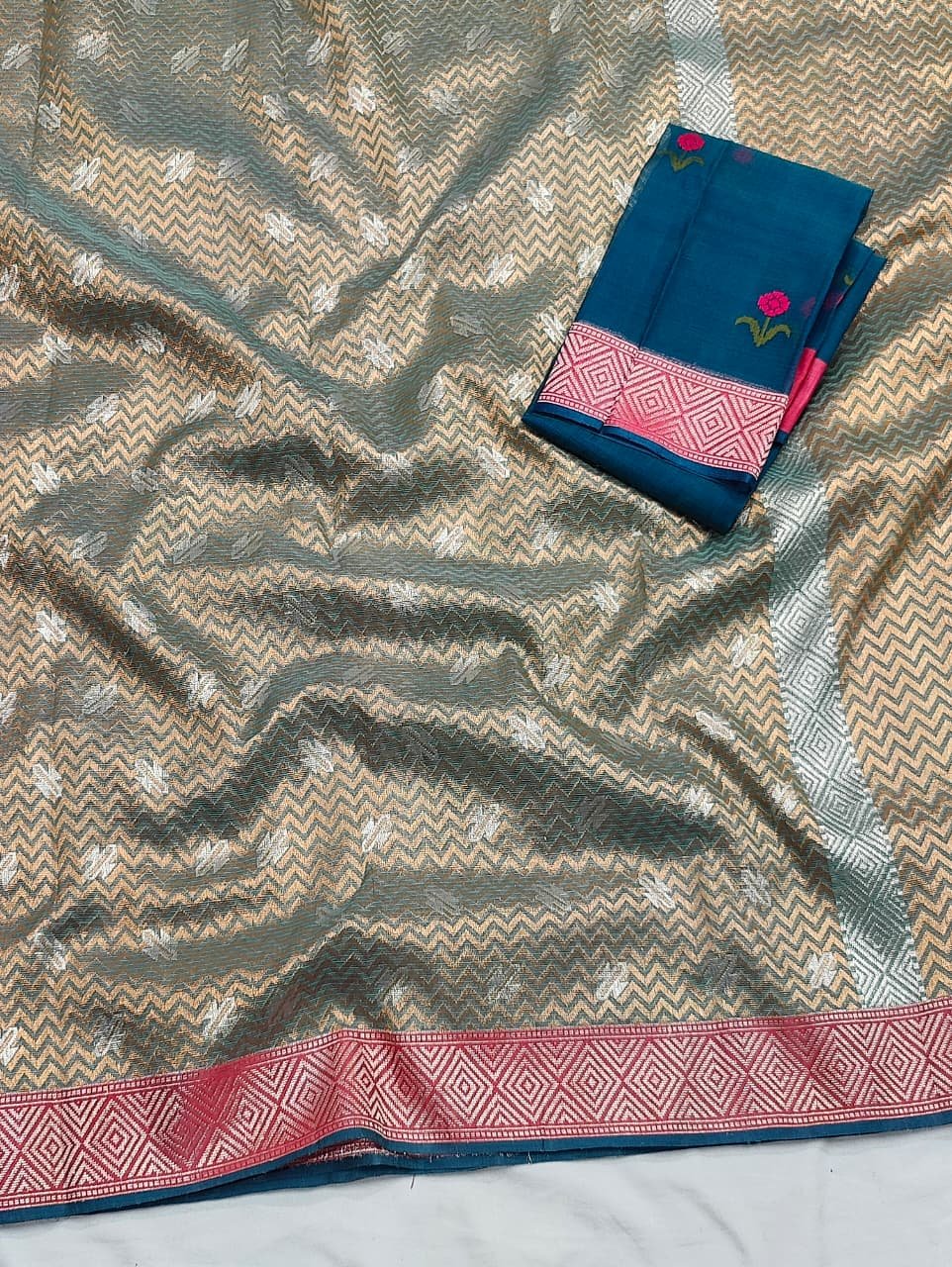 PURE ZAMAWAR WITH BOTH SIDE KANCHI BORDER ZARIKOTA HANDLOOM SAREE_Z61 - Image 2