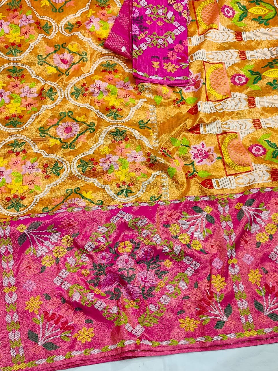 PURE GOLD DUBBLE TISSUE BIG PAITHANI BORDER WITH ALL OVER JAAL ZARIKOTA HANDLOOM SAREE_T-427 - Image 2