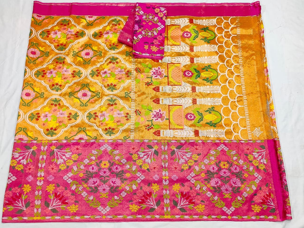PURE GOLD DUBBLE TISSUE BIG PAITHANI BORDER WITH ALL OVER JAAL ZARIKOTA HANDLOOM SAREE_T-427 - Image 4