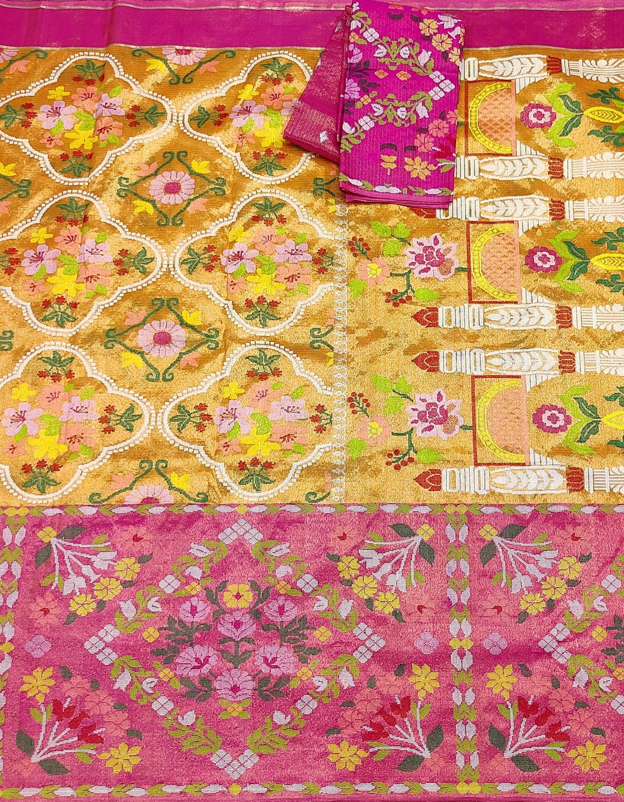 PURE GOLD DUBBLE TISSUE BIG PAITHANI BORDER WITH ALL OVER JAAL ZARIKOTA HANDLOOM SAREE_T-427 - Image 3