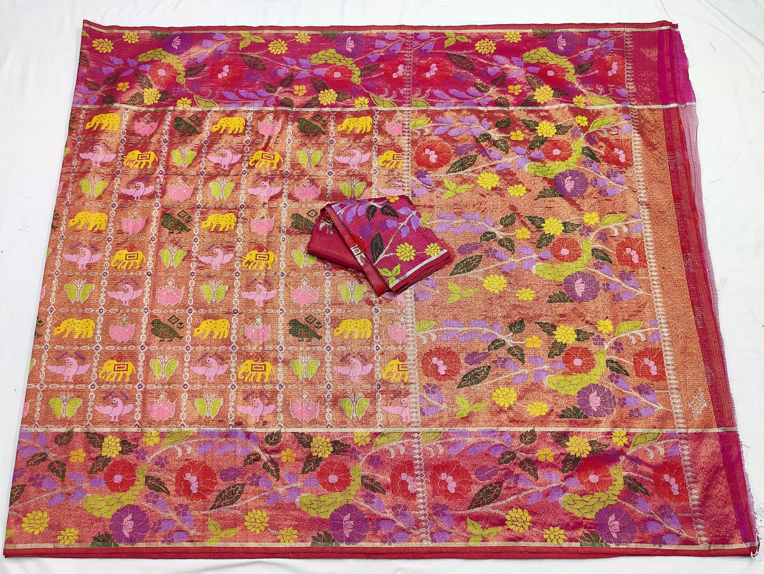 PURE GOLD DUBBLE TISSUE ALL OVER JAAL WITH BOTH SIDE PAITHANI BORDER ZARIKOTA HANDLOOM SAREE_T-425 - Image 4