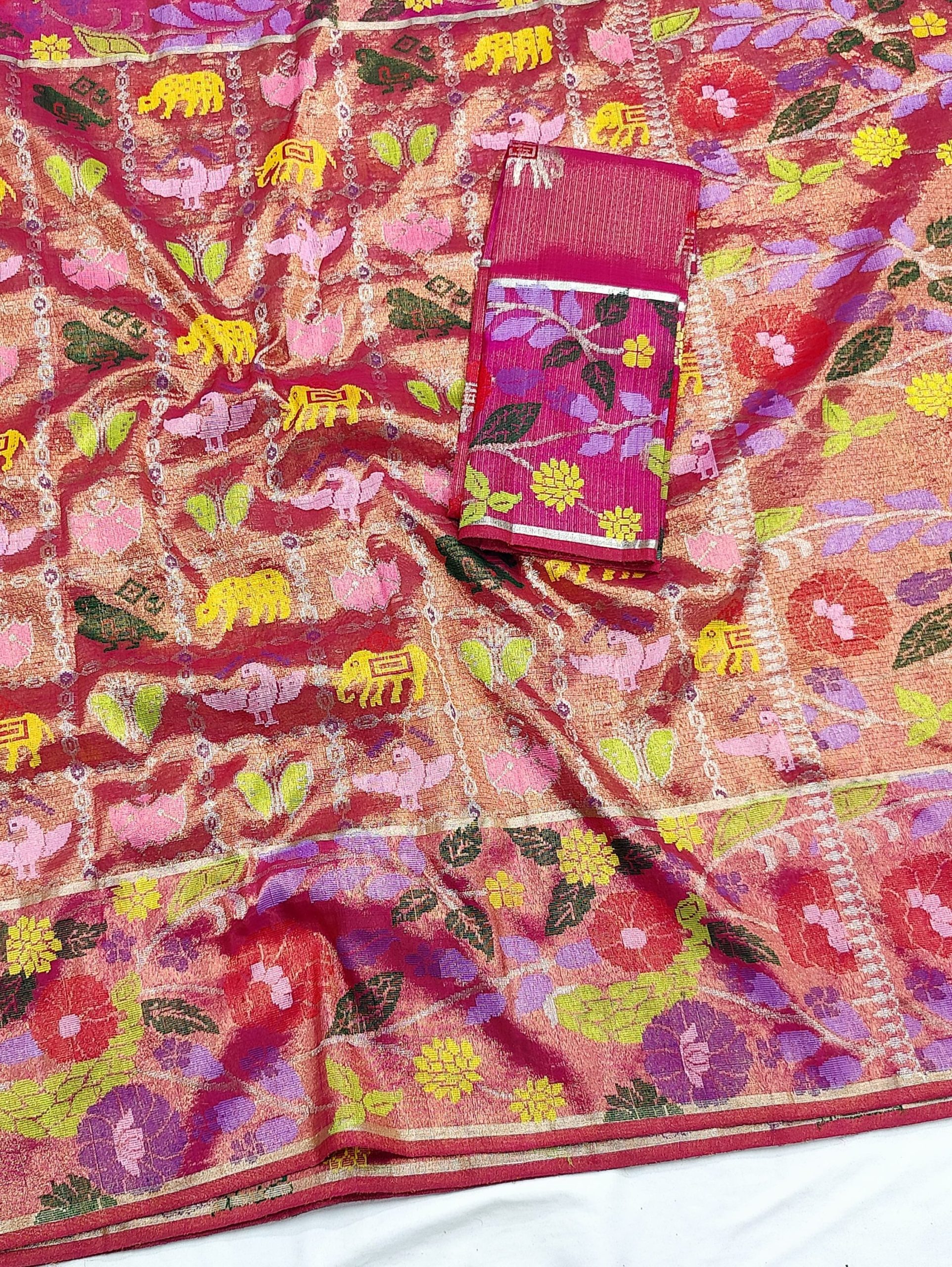 PURE GOLD DUBBLE TISSUE ALL OVER JAAL WITH BOTH SIDE PAITHANI BORDER ZARIKOTA HANDLOOM SAREE_T-425 - Image 2