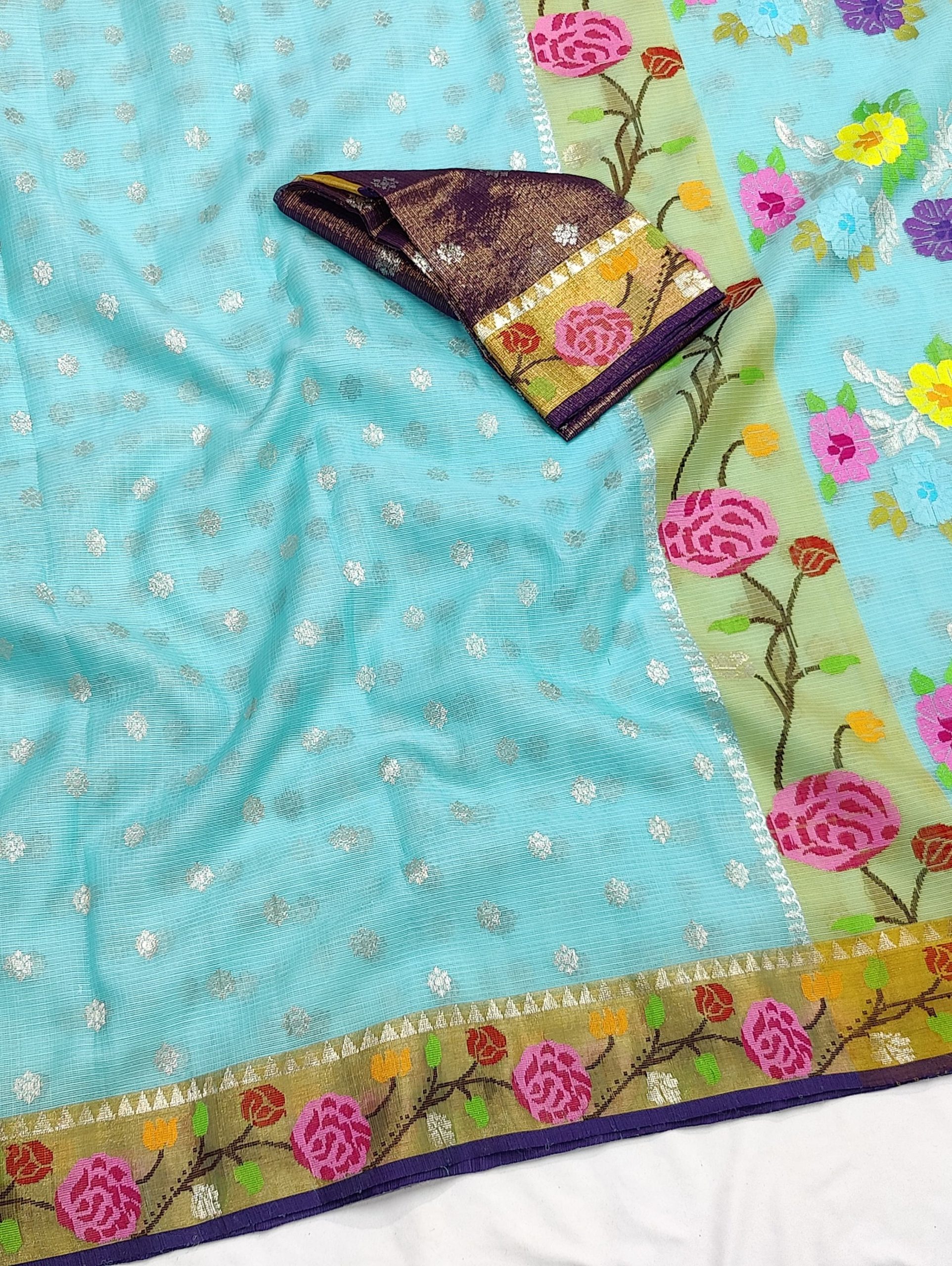 PURE BOTH SIDE PAITHANI BORDER ZARIKOTA HANDLOOM SAREE S-162 - Image 2