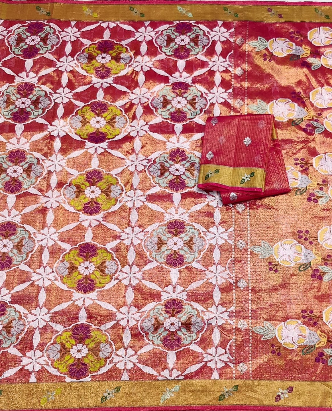 PURE GOLD DUBBLE TISSUE ALL OVER JAAL ZARIKOTA HANDLOOM SAREE_T-438 - Image 3