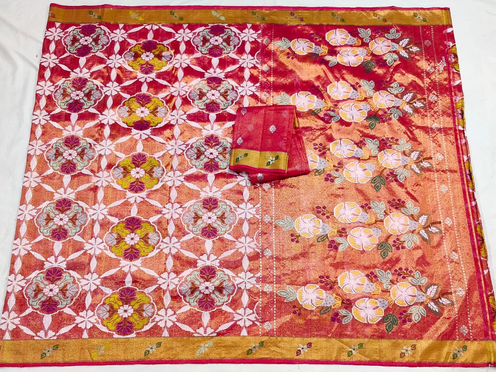 PURE GOLD DUBBLE TISSUE ALL OVER JAAL ZARIKOTA HANDLOOM SAREE_T-438 - Image 4