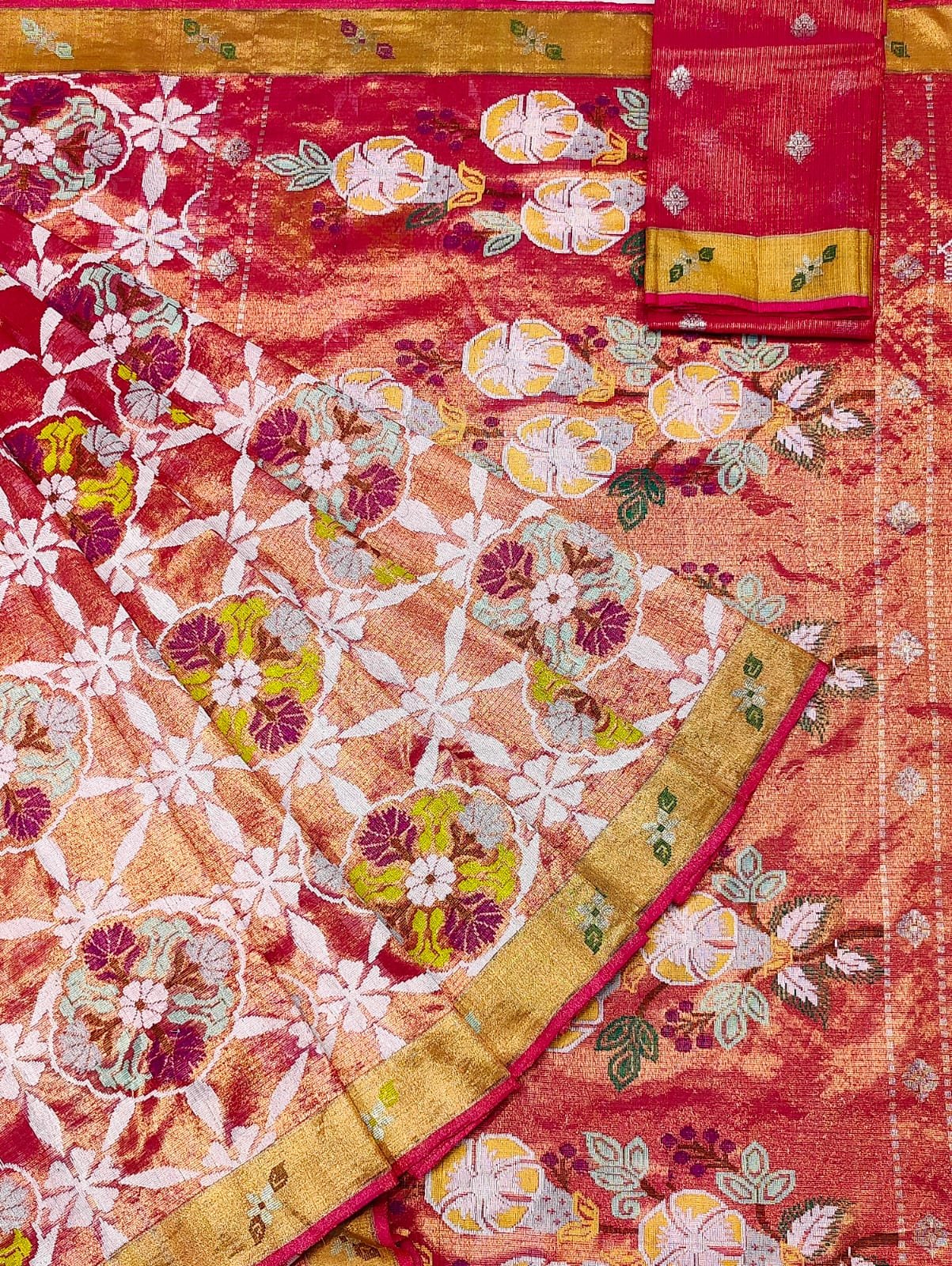 PURE GOLD DUBBLE TISSUE ALL OVER JAAL ZARIKOTA HANDLOOM SAREE_T-438