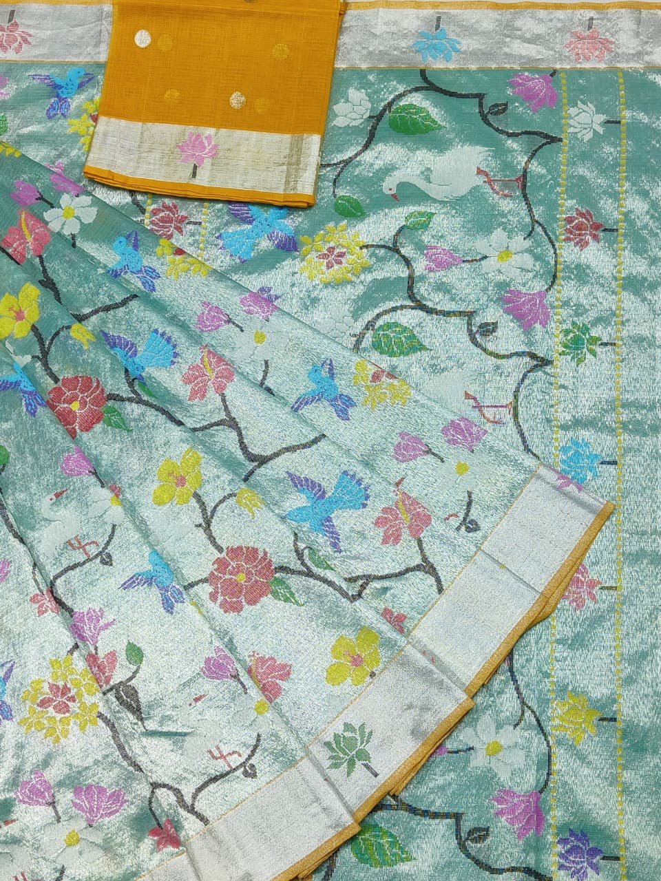 PURE SILVER DUBBLE TISSUE ALL OVER JAAL ZARIKOTA HANDLOOM SAREE_T-442