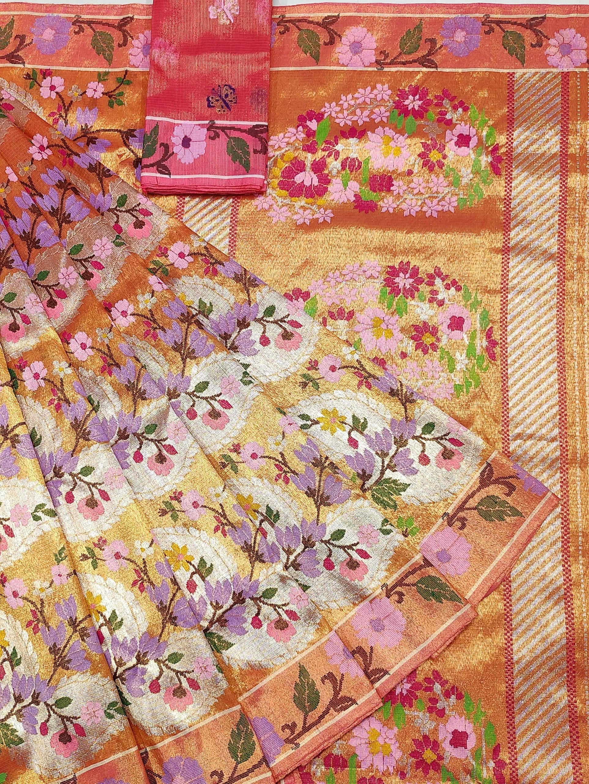 PURE GOLD DUBBLE TISSUE ALL OVER JAAL WITH BOTH SIDE PAITHANI BORDER ZARIKOTA HANDLOOM SAREE_T-443