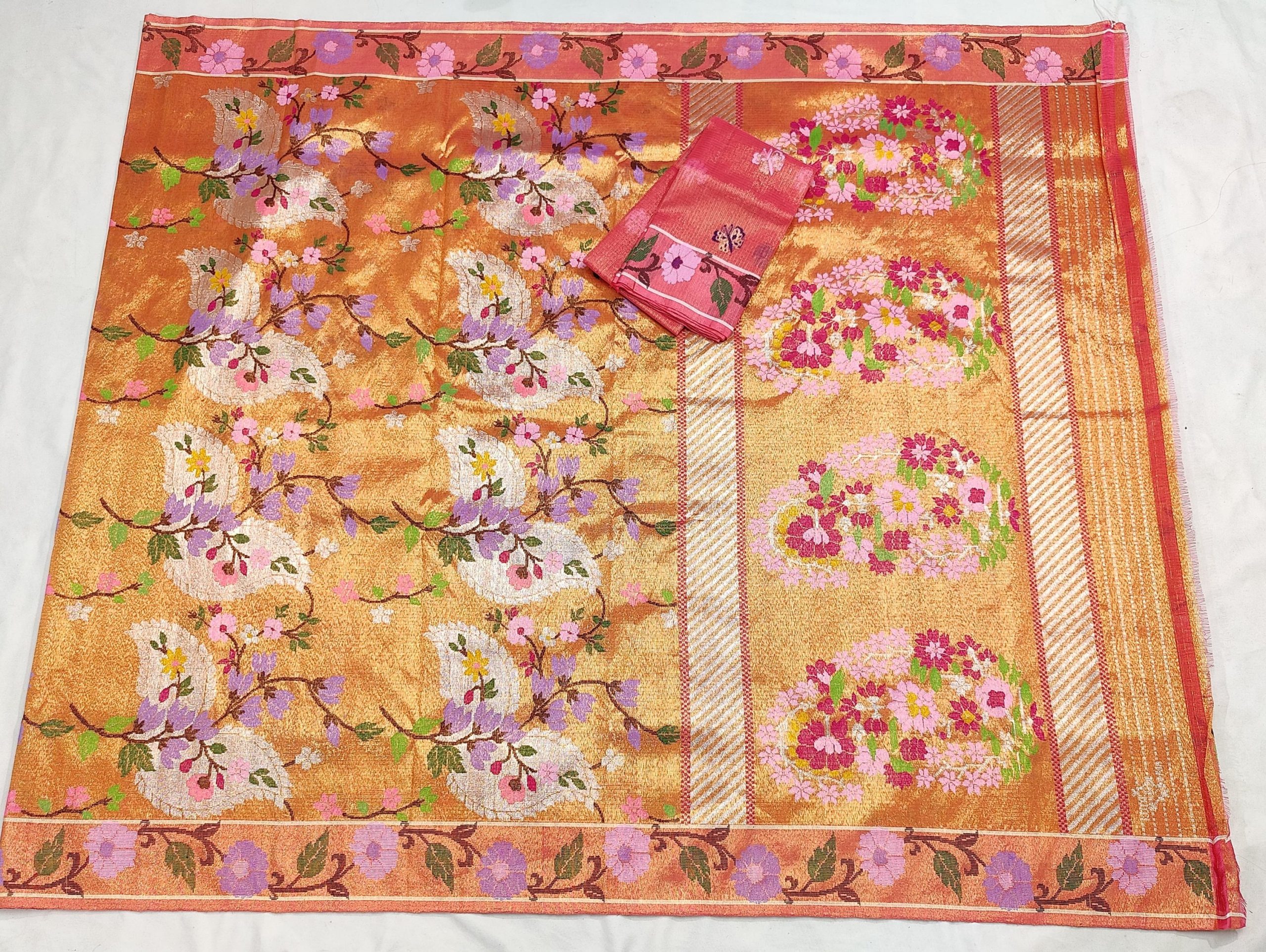 PURE GOLD DUBBLE TISSUE ALL OVER JAAL WITH BOTH SIDE PAITHANI BORDER ZARIKOTA HANDLOOM SAREE_T-443 - Image 4