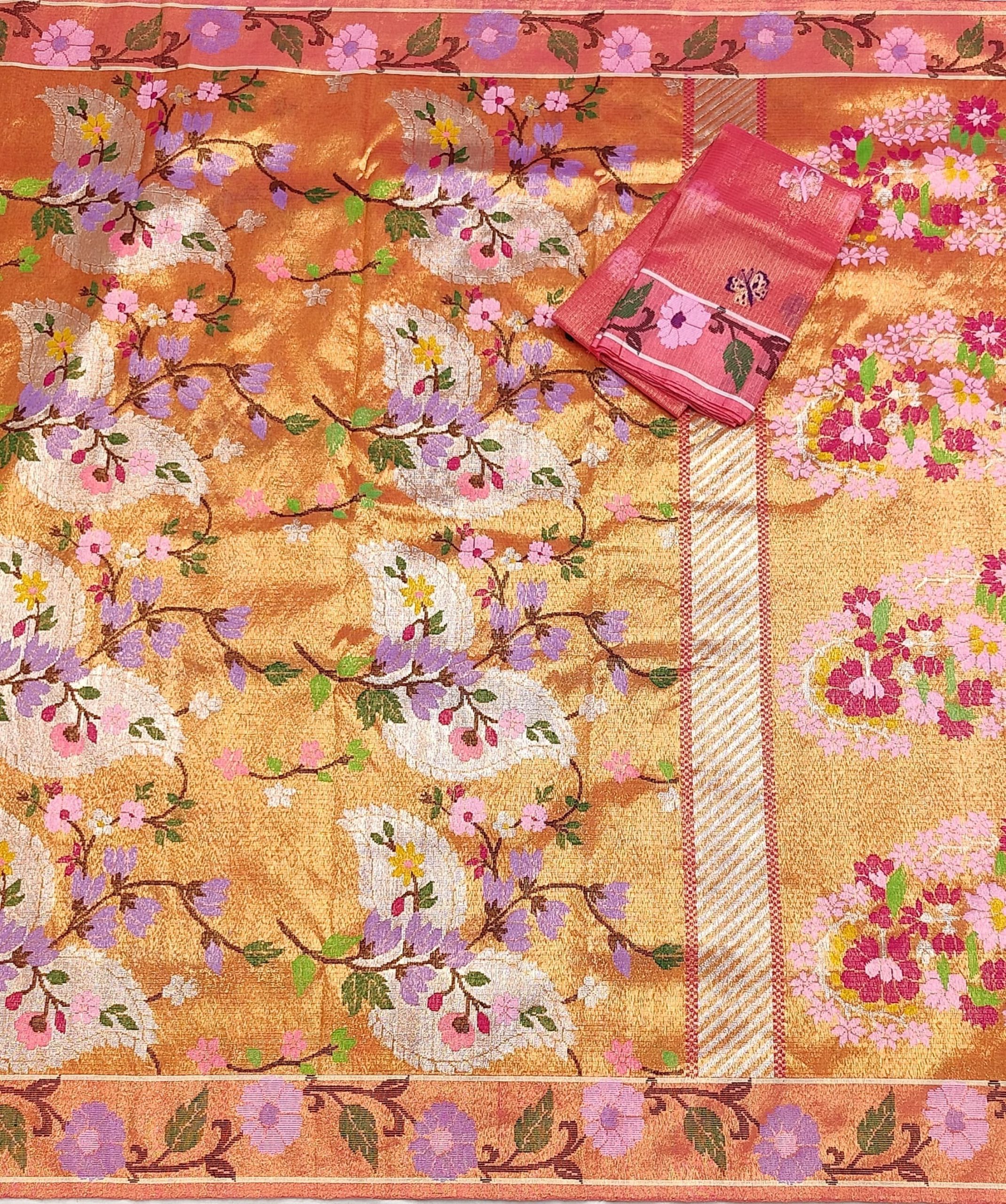 PURE GOLD DUBBLE TISSUE ALL OVER JAAL WITH BOTH SIDE PAITHANI BORDER ZARIKOTA HANDLOOM SAREE_T-443 - Image 3