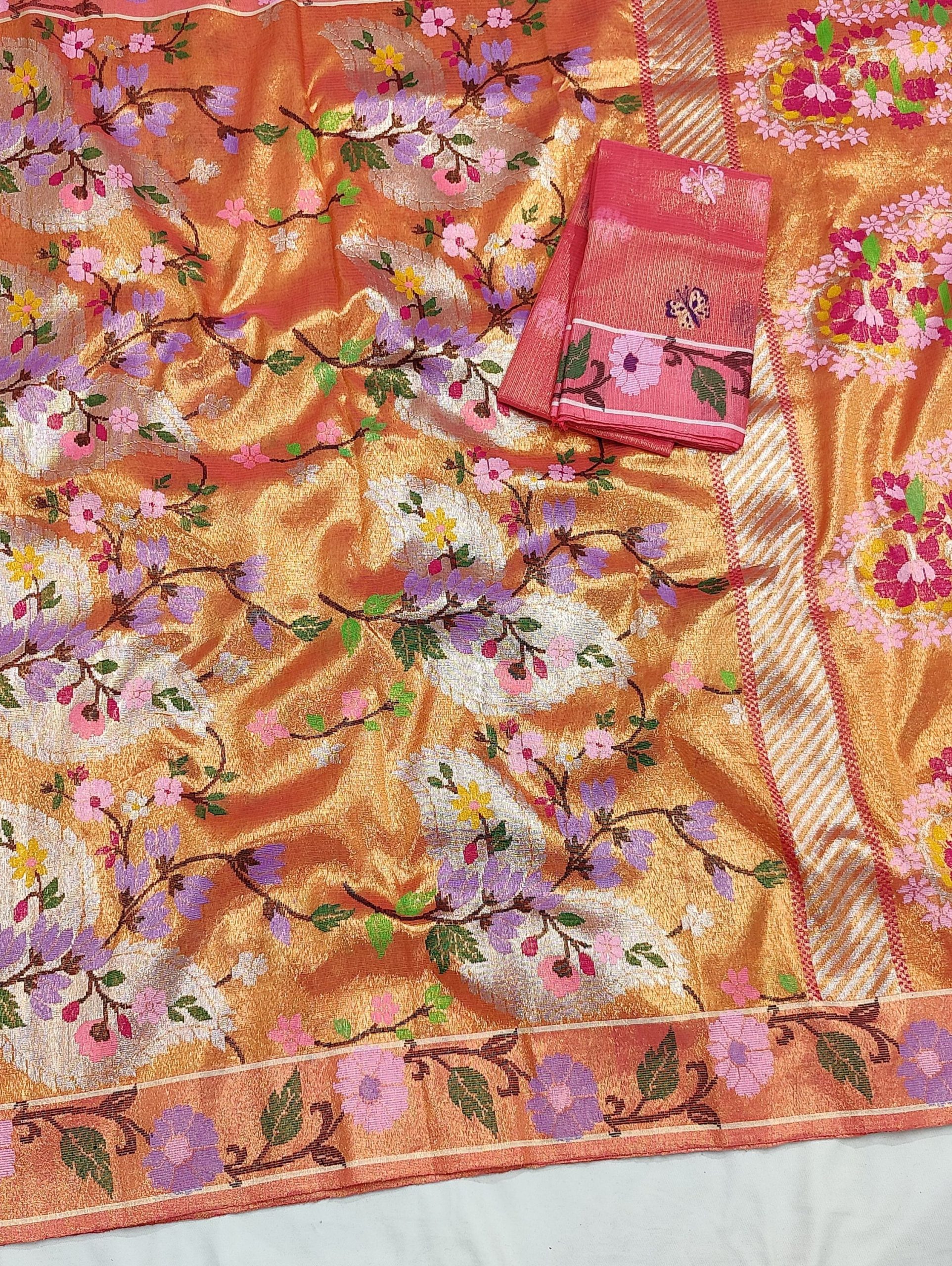 PURE GOLD DUBBLE TISSUE ALL OVER JAAL WITH BOTH SIDE PAITHANI BORDER ZARIKOTA HANDLOOM SAREE_T-443 - Image 2