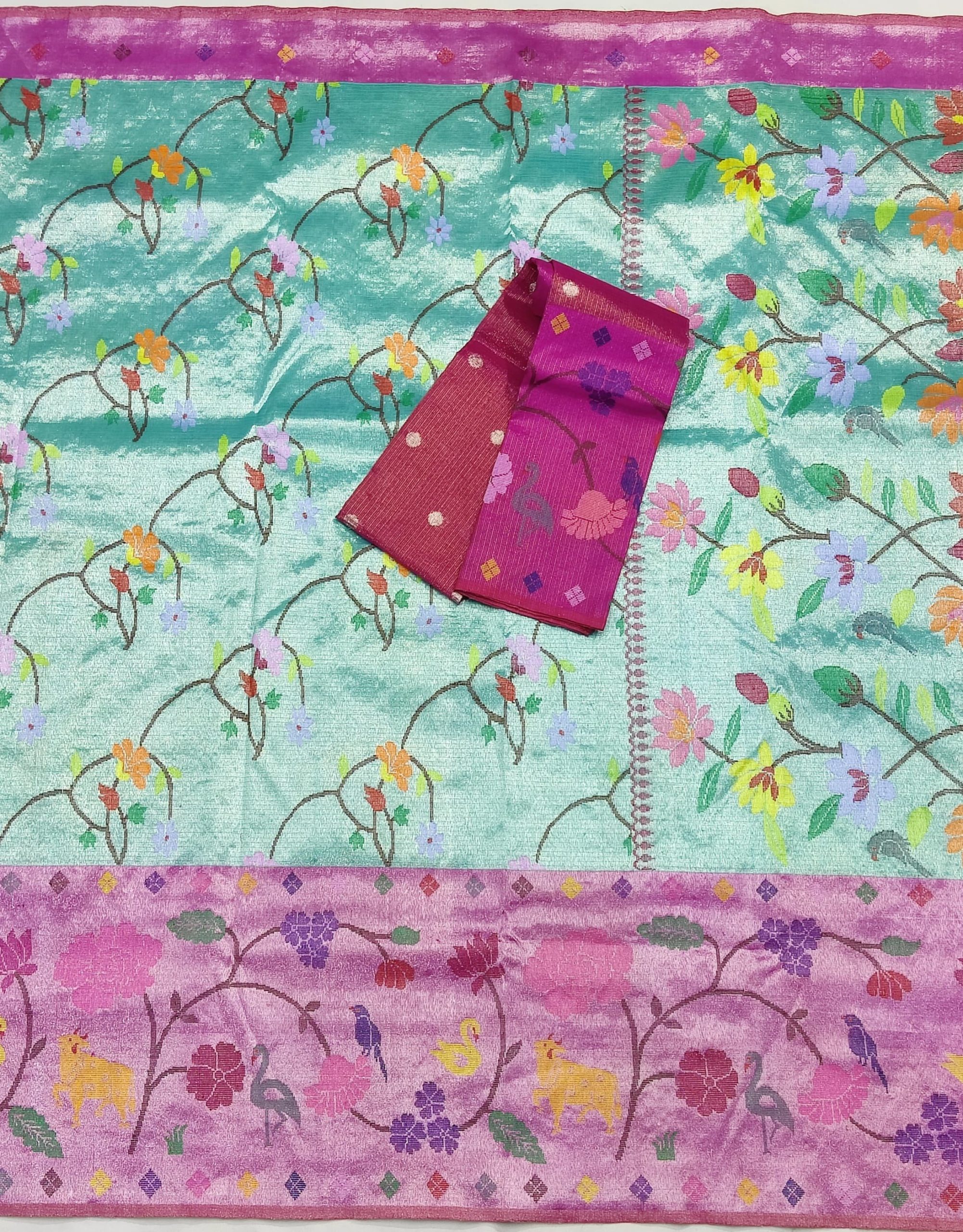 PURE SILVER DUBBLE TISSUE BIG PAITHANI BORDER WOTH ALL OVER JAAL ZARIKOTA HANDLOOM SAREE_T-448 - Image 3