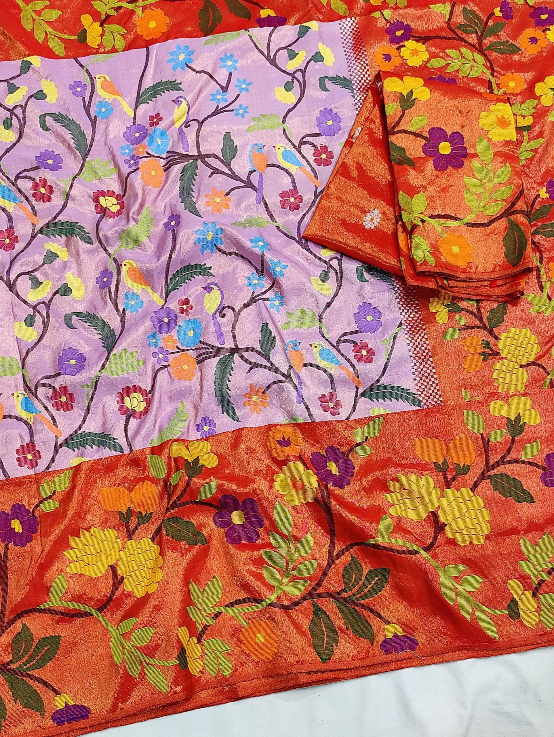 PURE SILK PAITHANI ZARIKOTA HANDLOOM SAREE WITH BLOUSE - Image 2
