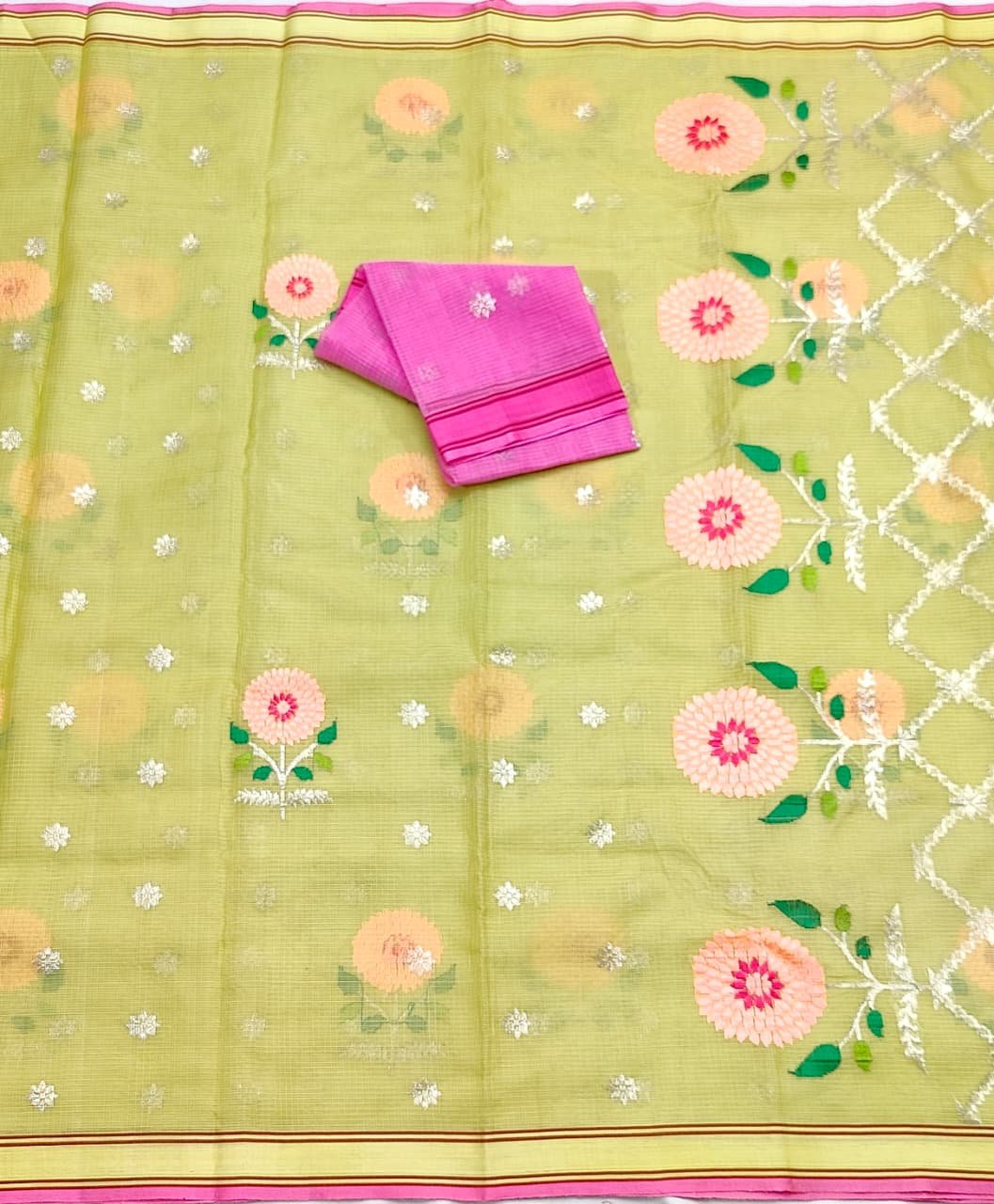 PURE ZARIKOTA HANDLOOM BUTA SAREE WITH BLOUSE B1951 - Image 3