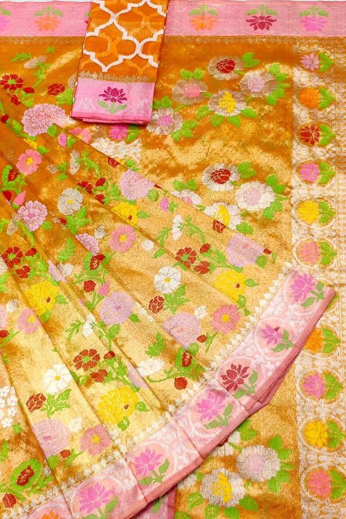PURE GOLD DUBBLE TISSUE ALL OVER JAAL WITH BOTH SIDES PAITHANI BORDER ZARIKOTA HANDLOOM SAREE_T-455