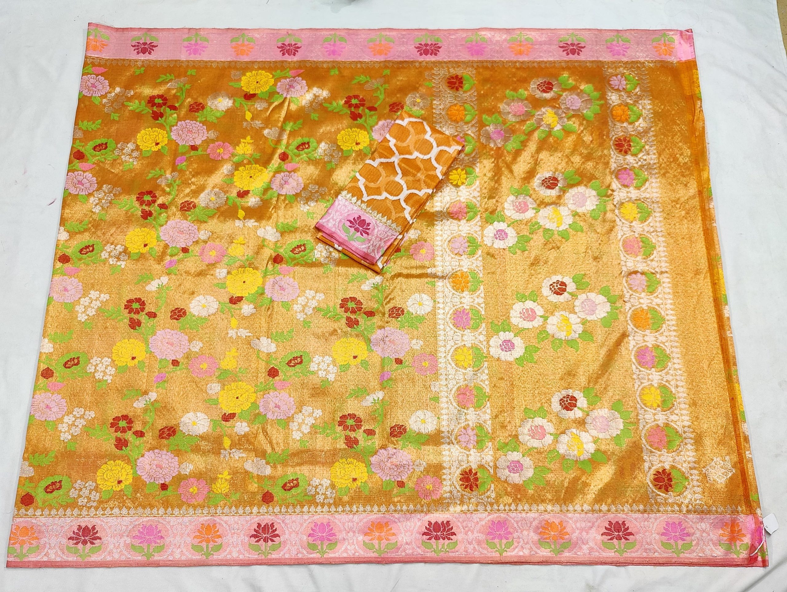 PURE GOLD DUBBLE TISSUE ALL OVER JAAL WITH BOTH SIDES PAITHANI BORDER ZARIKOTA HANDLOOM SAREE_T-455 - Image 4