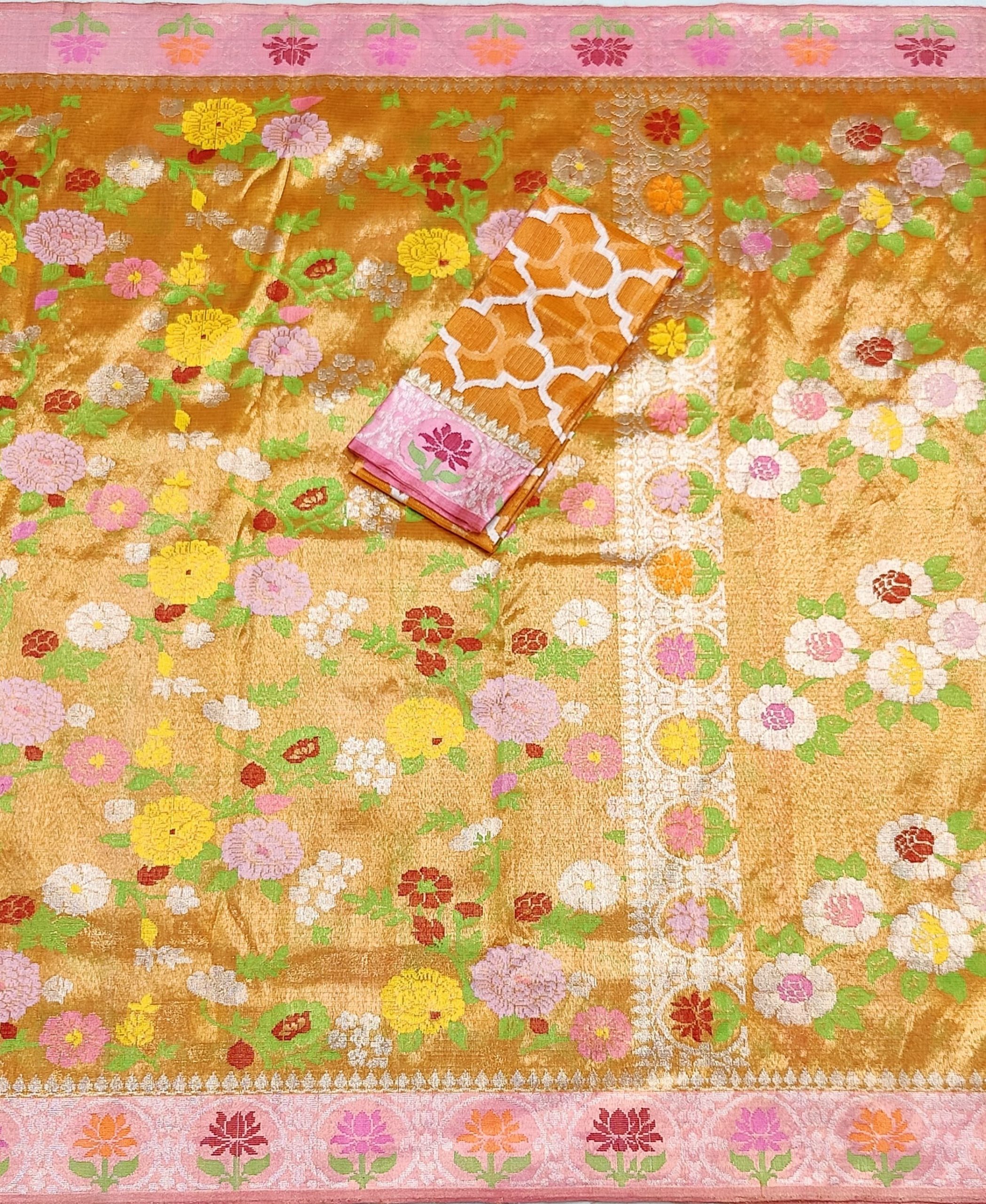 PURE GOLD DUBBLE TISSUE ALL OVER JAAL WITH BOTH SIDES PAITHANI BORDER ZARIKOTA HANDLOOM SAREE_T-455 - Image 3