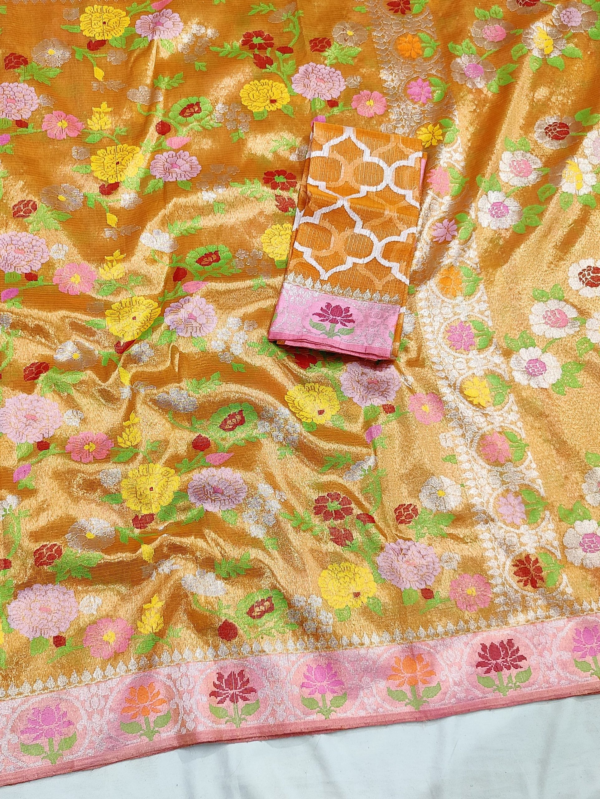 PURE GOLD DUBBLE TISSUE ALL OVER JAAL WITH BOTH SIDES PAITHANI BORDER ZARIKOTA HANDLOOM SAREE_T-455 - Image 2