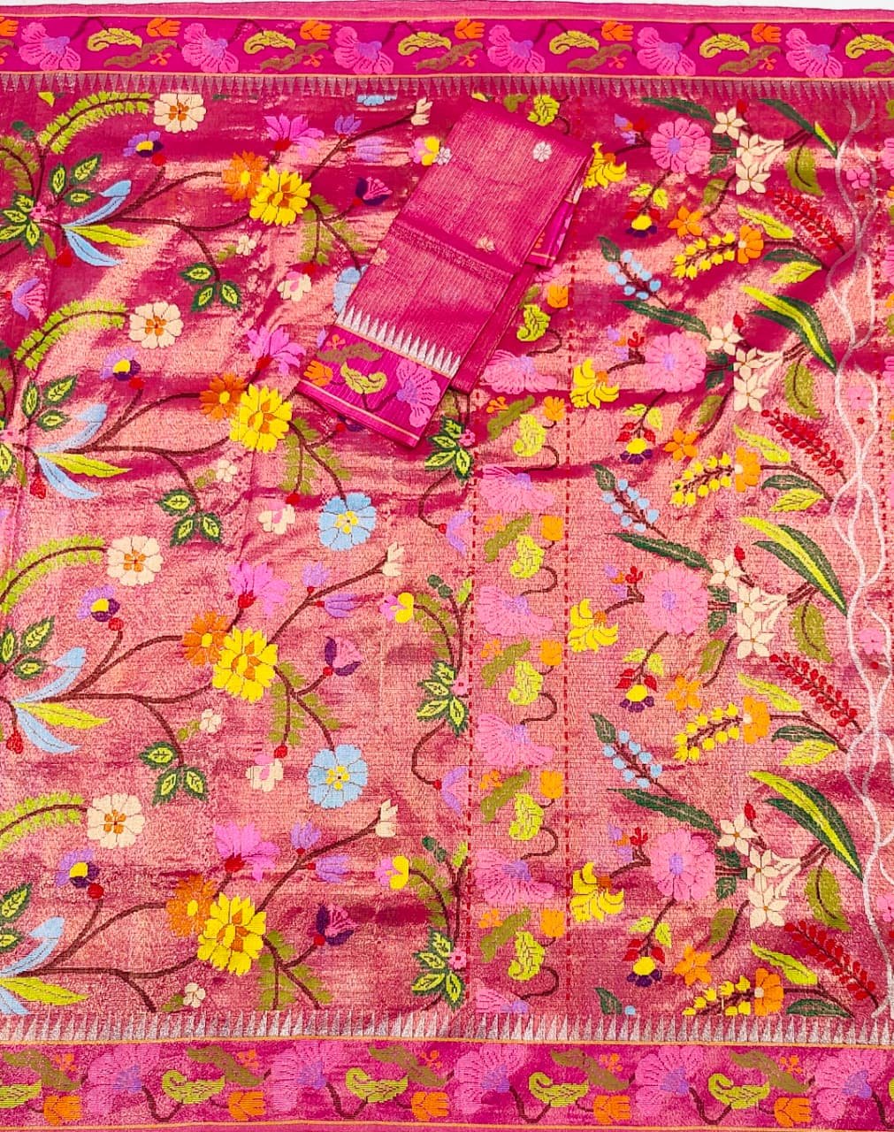 PURE GOLD DUBBLE TISSUE ALL OVER JAAL WITH BOTH SIDES PAITHANI BORDER ZARIKOTA HANDLOOM SAREE_T-456 - Image 3